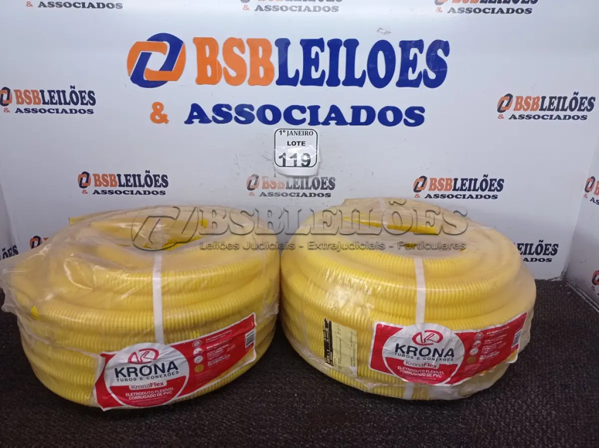 LOTE 119 - 02 ROLOS DE ELETRODUTO FLEXÍVEL CORRUGADO DE PVC MARCA KRONA. (NOVO) (NO ESTADO) ATENÇÃO! FAZER A VISITAÇÃO ANTES DE ARREMATAR, NÃO SABEMOS SE FUNCIONA. LEILÃO NÃO TEM GARANTIA E NEM DEVOLUÇÃO, SUJEITO A POSSÍVEIS AVARIAS VISÍVEIS/OCULTAS E/OU AUSÊNCIA DE COMPONENTES.