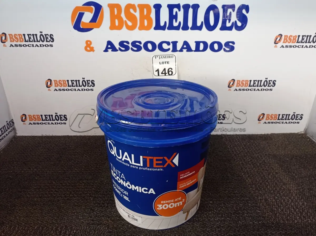LOTE 146 - 01 GALÃO DE TINTA PARA INTERIOR QUALITEX MELANCIA 18L RENDE ATÉ 300M. (NO ESTADO) ATENÇÃO! FAZER A VISITAÇÃO ANTES DE ARREMATAR, NÃO SABEMOS SE FUNCIONA. LEILÃO NÃO TEM GARANTIA E NEM DEVOLUÇÃO, SUJEITO A POSSÍVEIS AVARIAS VISÍVEIS/OCULTAS E/OU AUSÊNCIA DE COMPONENTES.