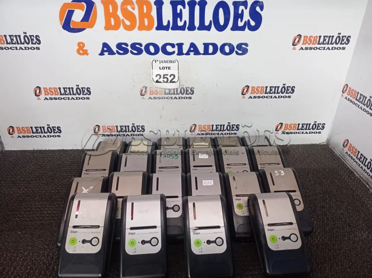 LOTE 252 - 01 CAIXA C/VÁRIAS IMPRESSORAS TÉRMICAS MARCA DRAGER. (NO ESTADO) ATENÇÃO! FAZER A VISITAÇÃO ANTES DE ARREMATAR, NÃO SABEMOS SE FUNCIONA. LEILÃO NÃO TEM GARANTIA E NEM DEVOLUÇÃO, SUJEITO A POSSÍVEIS AVARIAS VISÍVEIS/OCULTAS E/OU AUSÊNCIA DE COMPONENTES.