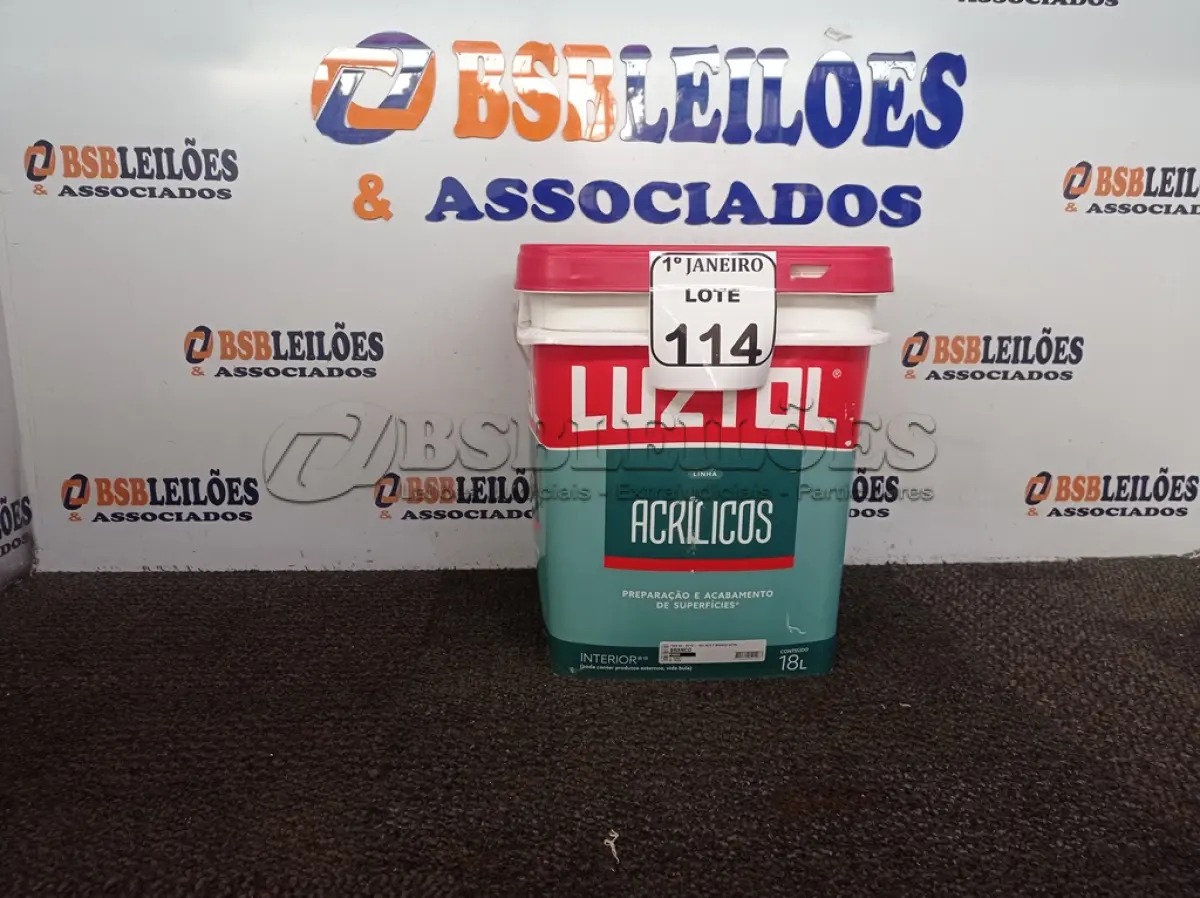 LOTE 114 - 01 GALÃO DE 18L DE PREPARAÇÃO E ACABAMENTO DE SUPERFÍCIES INTERIOR NA COR BRANCO FOSCO. (NOVO) (NO ESTADO) ATENÇÃO! FAZER A VISITAÇÃO ANTES DE ARREMATAR, NÃO SABEMOS SE FUNCIONA. LEILÃO NÃO TEM GARANTIA E NEM DEVOLUÇÃO, SUJEITO A POSSÍVEIS AVARIAS VISÍVEIS/OCULTAS E/OU AUSÊNCIA DE COMPONENTES.