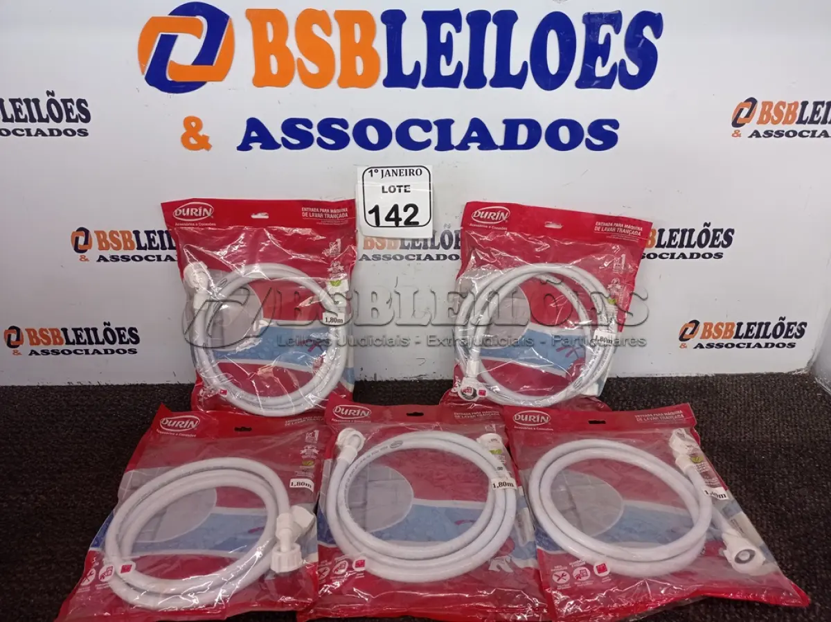 LOTE 142 - 05 ACESSÓRIOS DE ENTRADA PARA MÁQUINA DE LAVAR TRANÇADA, SENDO 04 DE 1,80M E 01 DE 1,40M. (NOVO) (NO ESTADO) ATENÇÃO! FAZER A VISITAÇÃO ANTES DE ARREMATAR, NÃO SABEMOS SE FUNCIONA. LEILÃO NÃO TEM GARANTIA E NEM DEVOLUÇÃO, SUJEITO A POSSÍVEIS AVARIAS VISÍVEIS/OCULTAS E/OU AUSÊNCIA DE COMPONENTES.