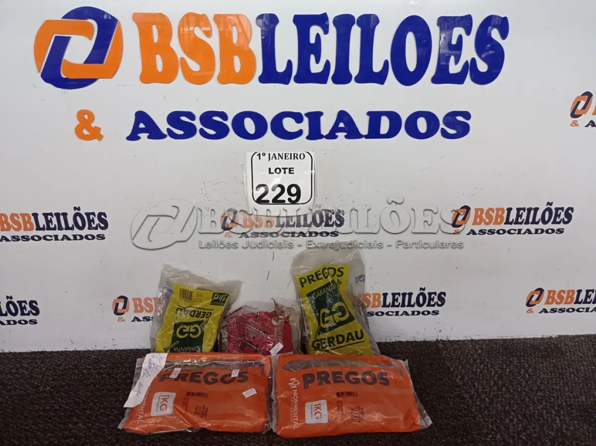 LOTE 229 - 5KG DE PREGOS DIVERSOS. (NO ESTADO) ATENÇÃO! FAZER A VISITAÇÃO ANTES DE ARREMATAR, NÃO SABEMOS SE FUNCIONA. LEILÃO NÃO TEM GARANTIA E NEM DEVOLUÇÃO, SUJEITO A POSSÍVEIS AVARIAS VISÍVEIS/OCULTAS E/OU AUSÊNCIA DE COMPONENTES.