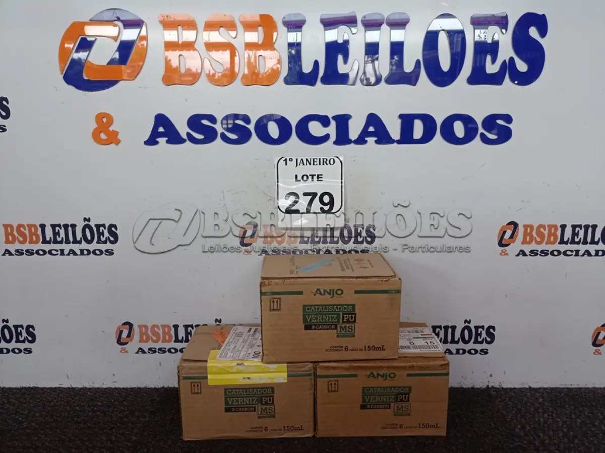 LOTE 279 - 03 CAIXAS COM 06 UNIDADES CADA DE CATALIZADOR VERNIZ PU. (NOVO) (NO ESTADO) ATENÇÃO! FAZER A VISITAÇÃO ANTES DE ARREMATAR, NÃO SABEMOS SE FUNCIONA. LEILÃO NÃO TEM GARANTIA E NEM DEVOLUÇÃO, SUJEITO A POSSÍVEIS AVARIAS VISÍVEIS/OCULTAS E/OU AUSÊNCIA DE COMPONENTES.