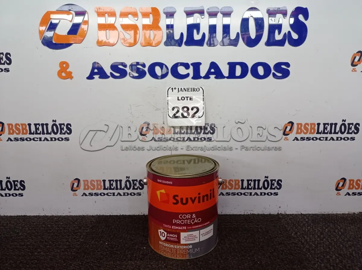 LOTE 282 - 01 LATA DE TINTA ESMALTE SINTÉTICO PARA MADEIRA E METAL 3,6L NA COR BRILHANTE LARANJA MARCA SUVINIL. (NOVO) (NO ESTADO) ATENÇÃO! FAZER A VISITAÇÃO ANTES DE ARREMATAR, NÃO SABEMOS SE FUNCIONA. LEILÃO NÃO TEM GARANTIA E NEM DEVOLUÇÃO, SUJEITO A POSSÍVEIS AVARIAS VISÍVEIS/OCULTAS E/OU AUSÊNCIA DE COMPONENTES.
