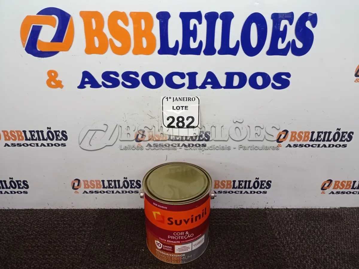 LOTE 282 - 01 LATA DE TINTA ESMALTE SINTÉTICO PARA MADEIRA E METAL 3,6L NA COR BRILHANTE LARANJA MARCA SUVINIL. (NOVO) (NO ESTADO) ATENÇÃO! FAZER A VISITAÇÃO ANTES DE ARREMATAR, NÃO SABEMOS SE FUNCIONA. LEILÃO NÃO TEM GARANTIA E NEM DEVOLUÇÃO, SUJEITO A POSSÍVEIS AVARIAS VISÍVEIS/OCULTAS E/OU AUSÊNCIA DE COMPONENTES.