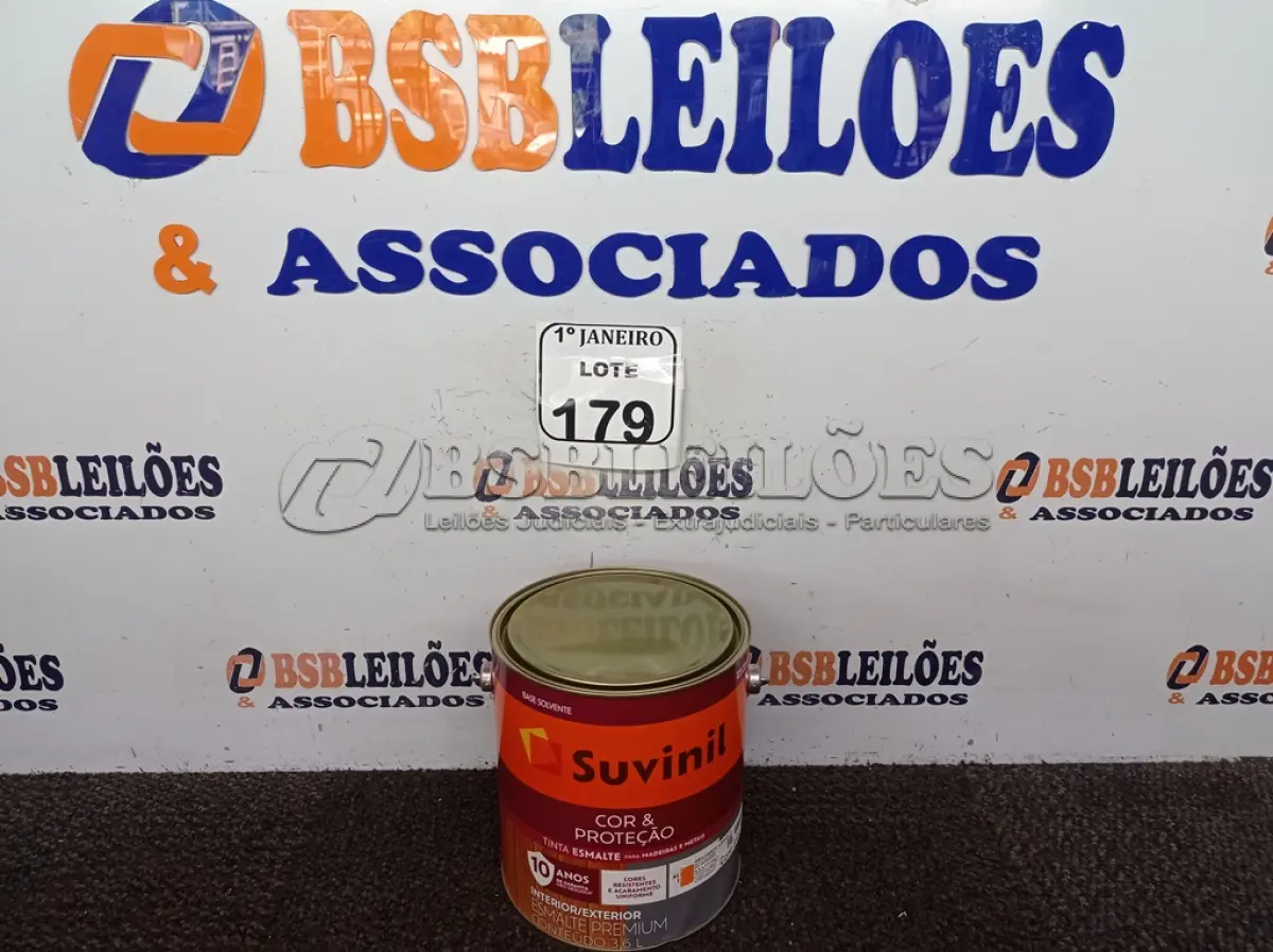 LOTE 179 - 01 LATA DE TINTA ESMALTE SINTÉTICO PARA MADEIRA E METAL 3,6L NA COR BRILHANTE LARANJA MARCA SUVINIL (NOVO). (NO ESTADO) ATENÇÃO! FAZER A VISITAÇÃO ANTES DE ARREMATAR, NÃO SABEMOS SE FUNCIONA. LEILÃO NÃO TEM GARANTIA E NEM DEVOLUÇÃO, SUJEITO A POSSÍVEIS AVARIAS VISÍVEIS/OCULTAS E/OU AUSÊNCIA DE COMPONENTES.