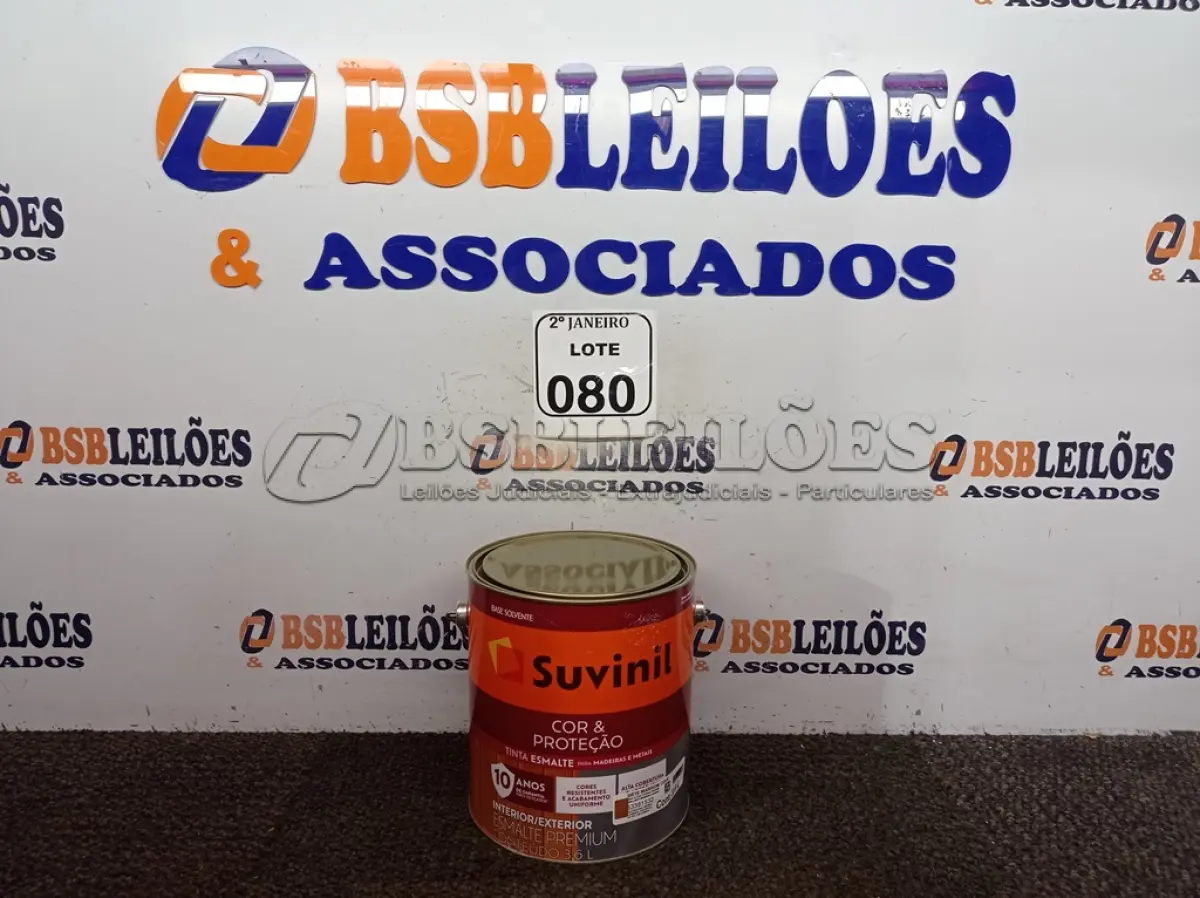 LOTE 080 - 01 LATA DE TINTA SUVINIL ESMALTE PREMIUM INTERIOR/EXTERIOR 3,6L NA COR MARROM. (NO ESTADO) ATENÇÃO! FAZER A VISITAÇÃO ANTES DE ARREMATAR, NÃO SABEMOS SE FUNCIONA. LEILÃO NÃO TEM GARANTIA E NEM DEVOLUÇÃO, SUJEITO A POSSÍVEIS AVARIAS VISÍVEIS/OCULTAS E/OU AUSÊNCIA DE COMPONENTES.