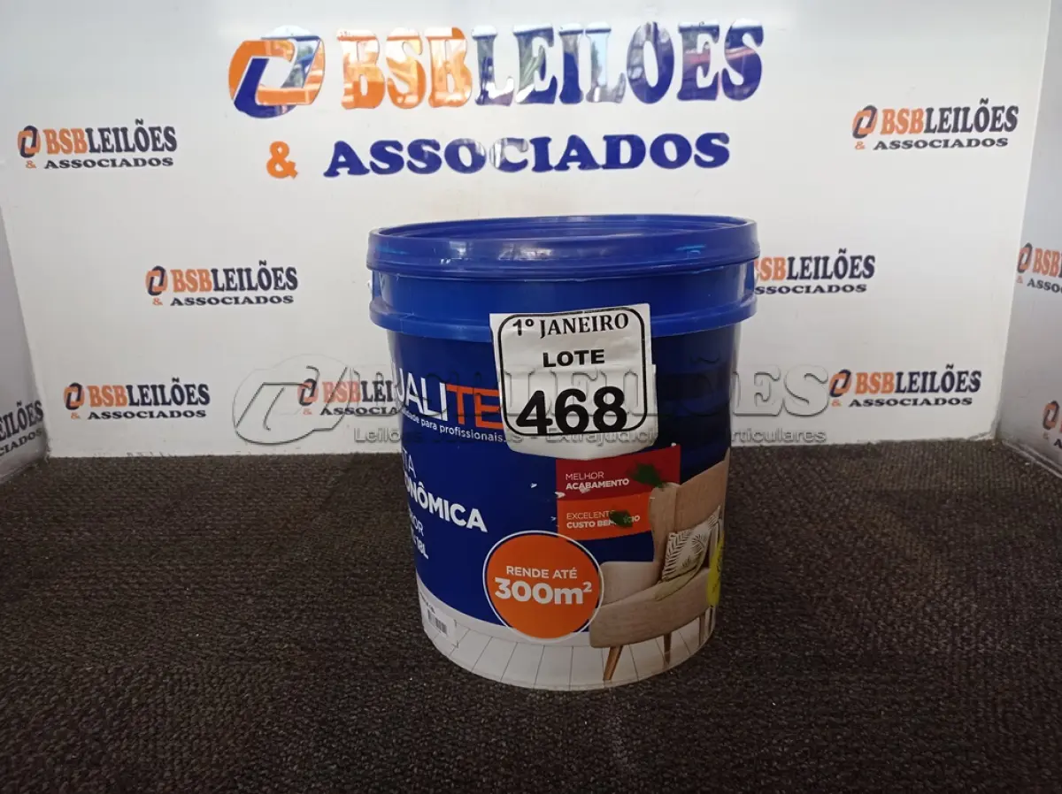 LOTE 468 - 01 GALÃO DE TINTA PARA INTERIOR QUALITEX 18L RENDE ATÉ 300M. (NO ESTADO) ATENÇÃO! FAZER A VISITAÇÃO ANTES DE ARREMATAR, NÃO SABEMOS SE FUNCIONA. LEILÃO NÃO TEM GARANTIA E NEM DEVOLUÇÃO, SUJEITO A POSSÍVEIS AVARIAS VISÍVEIS/OCULTAS E/OU AUSÊNCIA DE COMPONENTES.