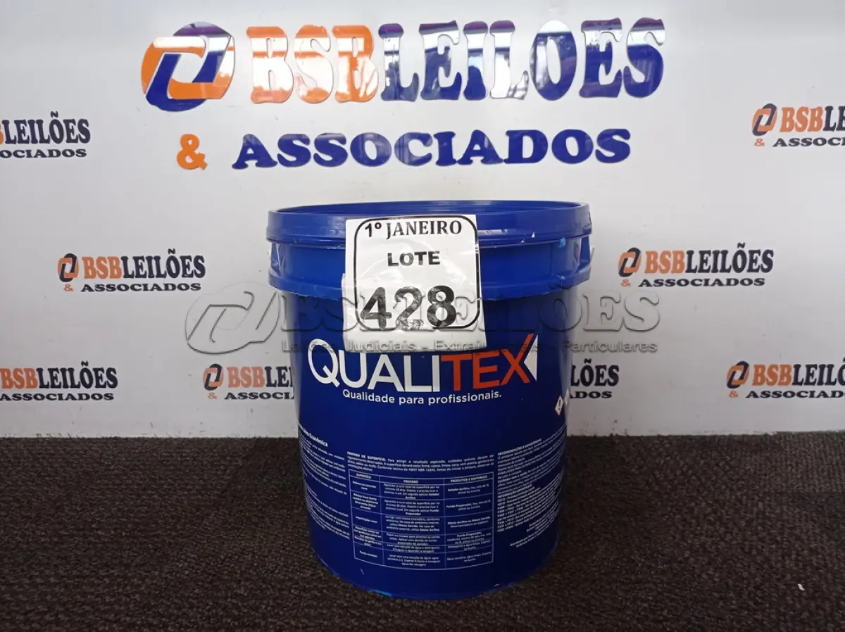 LOTE 428 - 01 GALÃO DE TINTA PARA INTERIOR QUALITEX 18L RENDE ATÉ 300M. (NO ESTADO) ATENÇÃO! FAZER A VISITAÇÃO ANTES DE ARREMATAR, NÃO SABEMOS SE FUNCIONA. LEILÃO NÃO TEM GARANTIA E NEM DEVOLUÇÃO, SUJEITO A POSSÍVEIS AVARIAS VISÍVEIS/OCULTAS E/OU AUSÊNCIA DE COMPONENTES.
