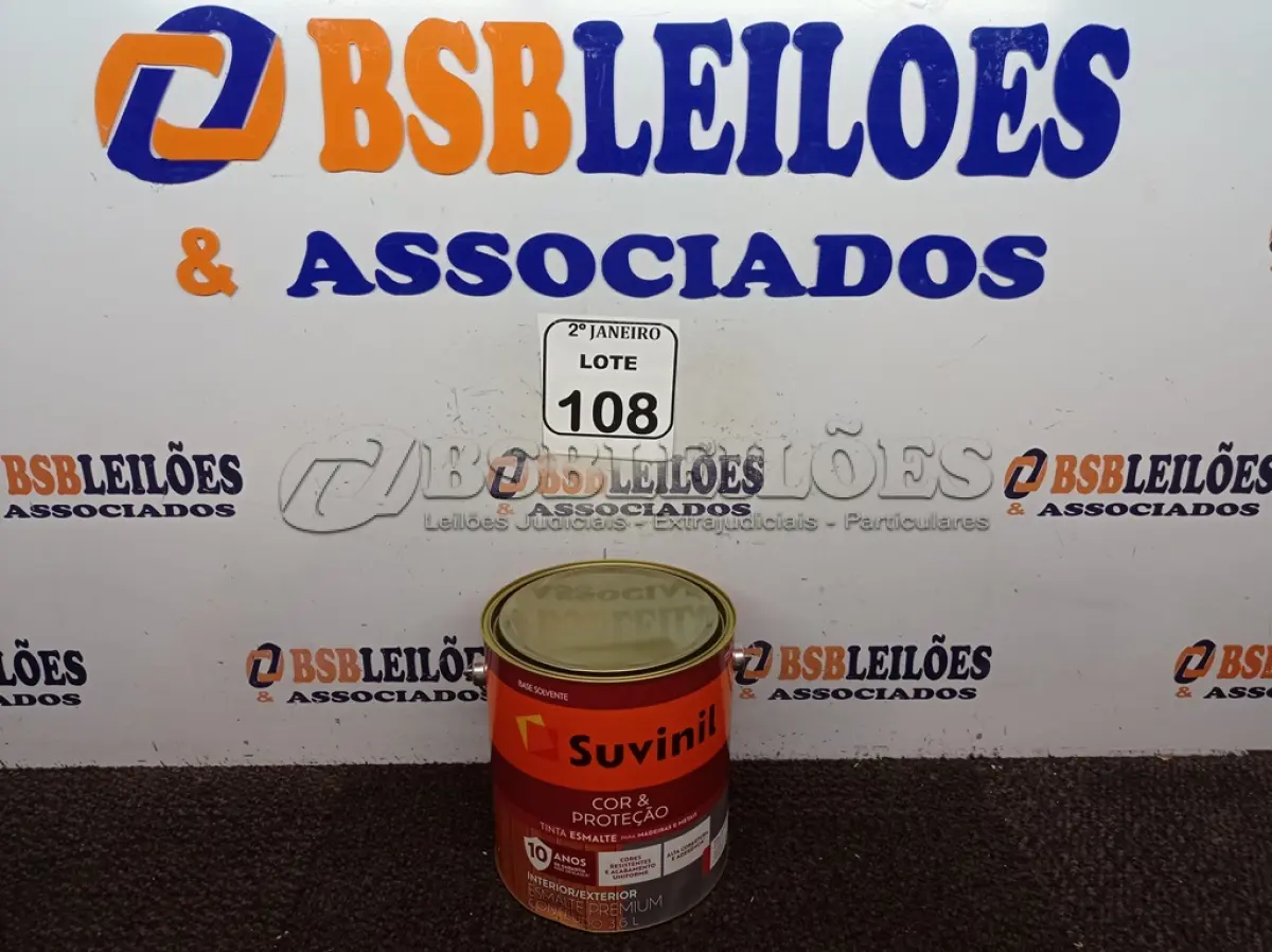 LOTE 108 - 01 LATA DE TINTA SUVINIL ESMALTE PREMIUM INTERIOR/EXTERIOR 3,6L NA COR VERMELHA. (NO ESTADO) ATENÇÃO! FAZER A VISITAÇÃO ANTES DE ARREMATAR, NÃO SABEMOS SE FUNCIONA. LEILÃO NÃO TEM GARANTIA E NEM DEVOLUÇÃO, SUJEITO A POSSÍVEIS AVARIAS VISÍVEIS/OCULTAS E/OU AUSÊNCIA DE COMPONENTES.