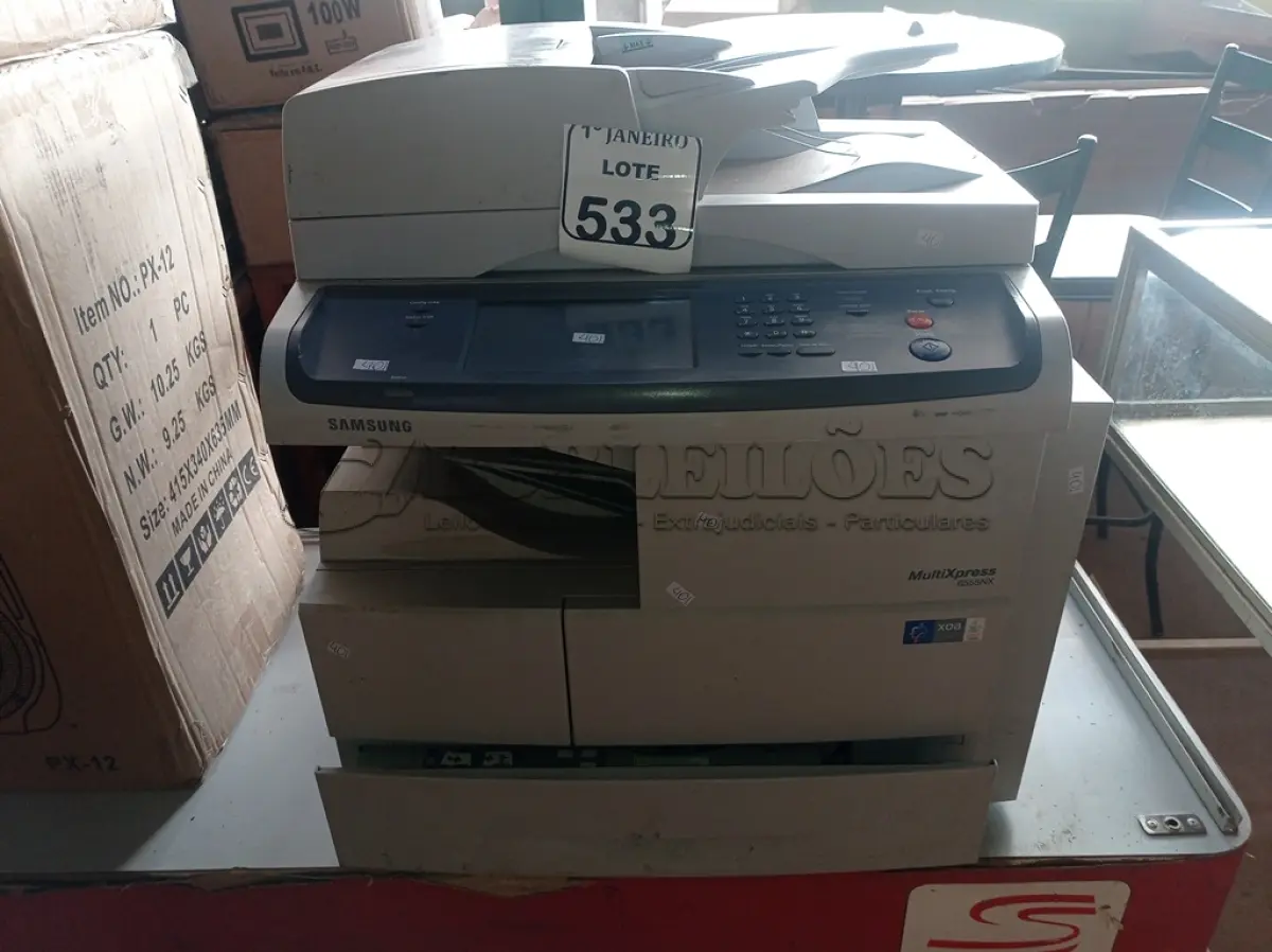 LOTE 533 - 01 IMPRESSORA MULTIFUNCIONAL MODELO MULTI XPRESS 6555NX MARCA SAMSUNG. (NO ESTADO) ATENÇÃO! FAZER A VISITAÇÃO ANTES DE ARREMATAR, NÃO SABEMOS SE FUNCIONA. LEILÃO NÃO TEM GARANTIA E NEM DEVOLUÇÃO, SUJEITO A POSSÍVEIS AVARIAS VISÍVEIS/OCULTAS E/OU AUSÊNCIA DE COMPONENTES.