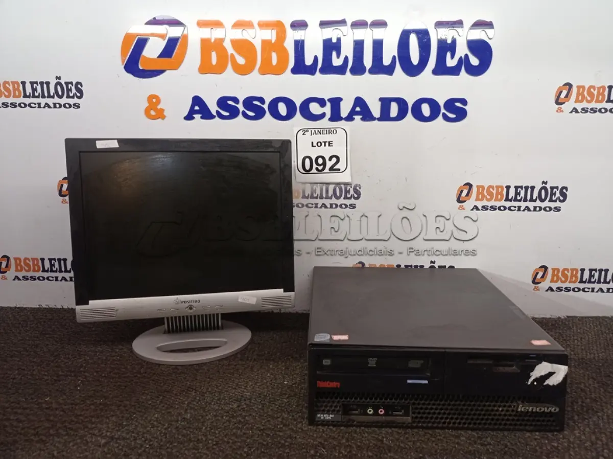 LOTE 092 - 01 CPU MARCA LENOVO E 01 MONITOR MARCA POSITIVO. (NO ESTADO) ATENÇÃO! FAZER A VISITAÇÃO ANTES DE ARREMATAR, NÃO SABEMOS SE FUNCIONA. LEILÃO NÃO TEM GARANTIA E NEM DEVOLUÇÃO, SUJEITO A POSSÍVEIS AVARIAS VISÍVEIS/OCULTAS E/OU AUSÊNCIA DE COMPONENTES.