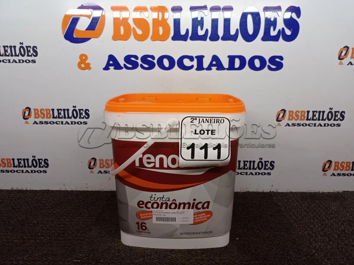 LOTE 111 - 01 BALDE DE TINTA RENOCRIL COR BRANCO NEVE 16L. (NO ESTADO) ATENÇÃO! FAZER A VISITAÇÃO ANTES DE ARREMATAR, NÃO SABEMOS SE FUNCIONA. LEILÃO NÃO TEM GARANTIA E NEM DEVOLUÇÃO, SUJEITO A POSSÍVEIS AVARIAS VISÍVEIS/OCULTAS E/OU AUSÊNCIA DE COMPONENTES.