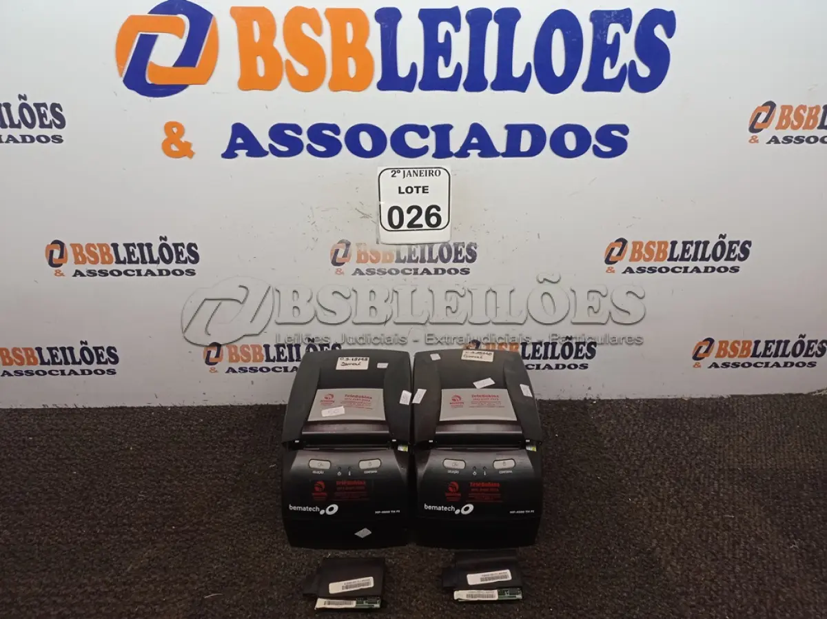 LOTE 026 - 02 IMPRESSORAS DE CUPOM FISCAL MARCA BEMATECH. (NO ESTADO) ATENÇÃO! FAZER A VISITAÇÃO ANTES DE ARREMATAR, NÃO SABEMOS SE FUNCIONA. LEILÃO NÃO TEM GARANTIA E NEM DEVOLUÇÃO, SUJEITO A POSSÍVEIS AVARIAS VISÍVEIS/OCULTAS E/OU AUSÊNCIA DE COMPONENTES.