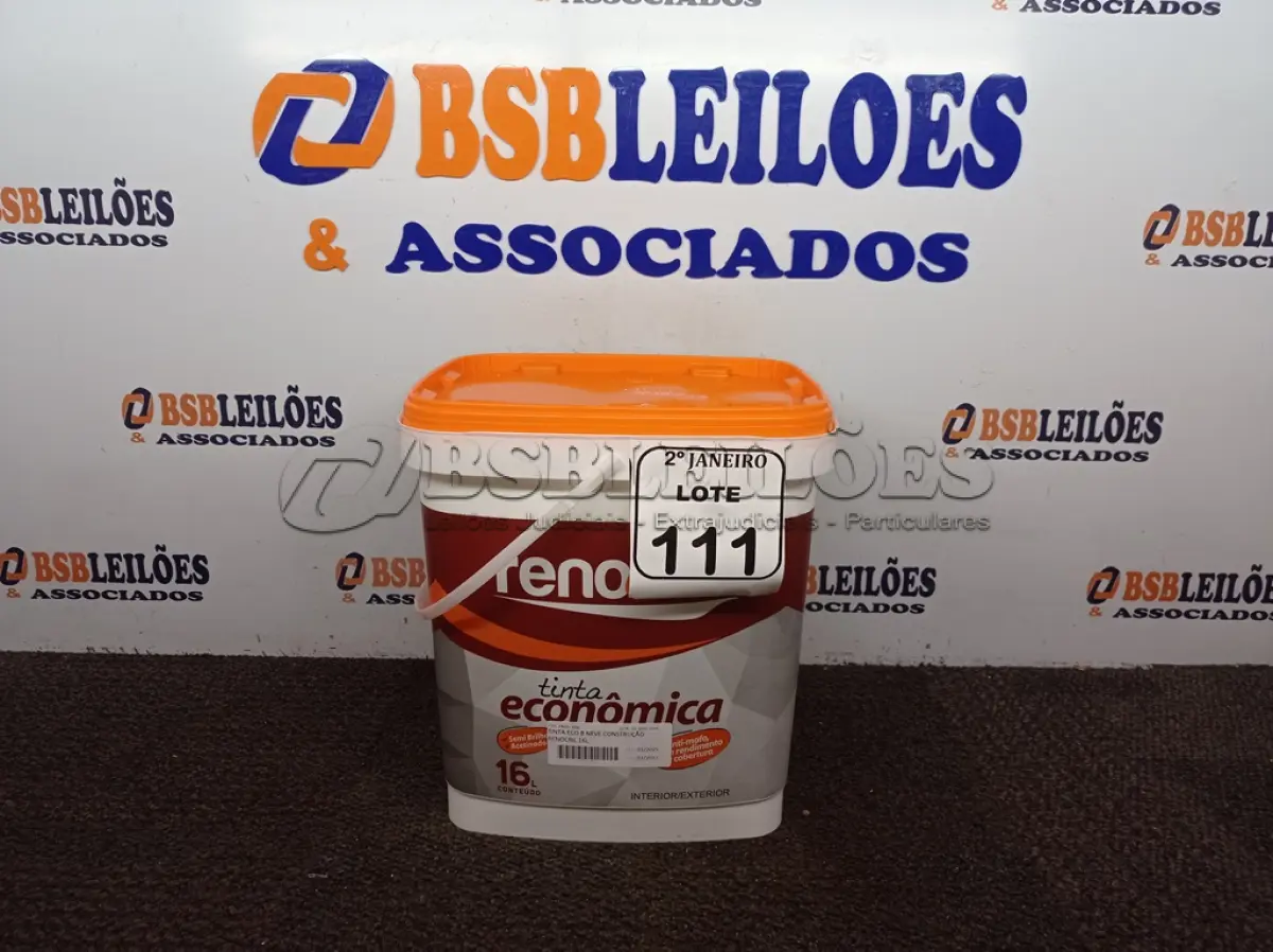 LOTE 111 - 01 BALDE DE TINTA RENOCRIL COR BRANCO NEVE 16L. (NO ESTADO) ATENÇÃO! FAZER A VISITAÇÃO ANTES DE ARREMATAR, NÃO SABEMOS SE FUNCIONA. LEILÃO NÃO TEM GARANTIA E NEM DEVOLUÇÃO, SUJEITO A POSSÍVEIS AVARIAS VISÍVEIS/OCULTAS E/OU AUSÊNCIA DE COMPONENTES.