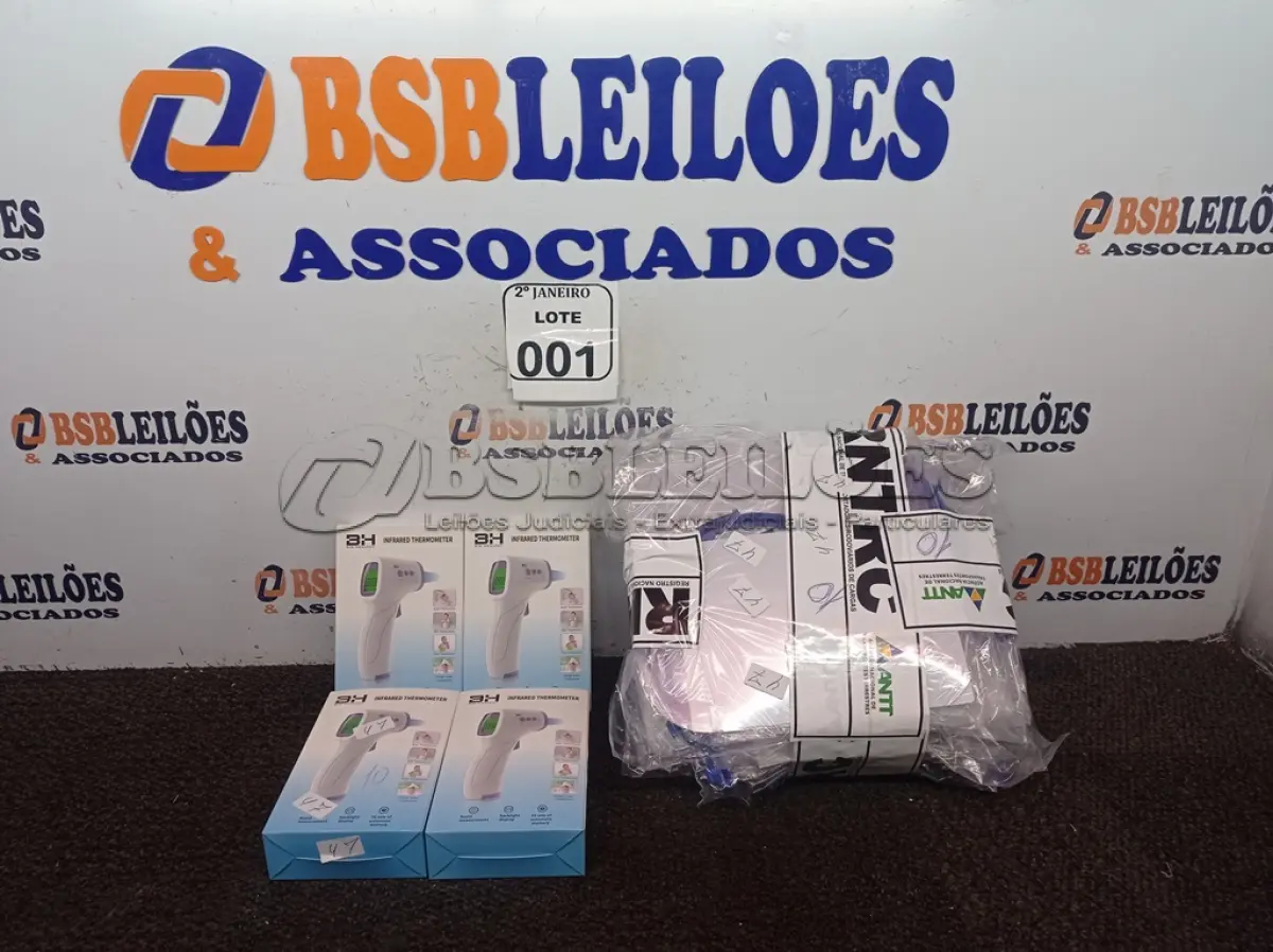 LOTE 001 - 10 MÁSCARAS DE PROTEÇÃO E 04 TERMÔMETROS INFRAVERMELHO. (NO ESTADO) ATENÇÃO! FAZER A VISITAÇÃO ANTES DE ARREMATAR, NÃO SABEMOS SE FUNCIONA. LEILÃO NÃO TEM GARANTIA E NEM DEVOLUÇÃO, SUJEITO A POSSÍVEIS AVARIAS VISÍVEIS/OCULTAS E/OU AUSÊNCIA DE COMPONENTES.