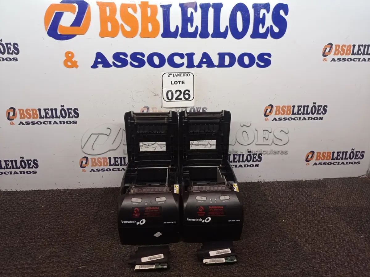 LOTE 026 - 02 IMPRESSORAS DE CUPOM FISCAL MARCA BEMATECH. (NO ESTADO) ATENÇÃO! FAZER A VISITAÇÃO ANTES DE ARREMATAR, NÃO SABEMOS SE FUNCIONA. LEILÃO NÃO TEM GARANTIA E NEM DEVOLUÇÃO, SUJEITO A POSSÍVEIS AVARIAS VISÍVEIS/OCULTAS E/OU AUSÊNCIA DE COMPONENTES.