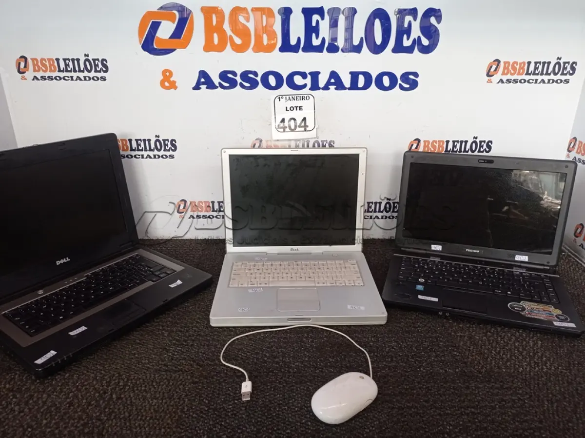 LOTE 404 - 03 NOTEBOOK’S MARCAS E MODELOS DIVERSOS P/RETIRADA DE PEÇAS E 01 MOUSE MARCA APPLE. (NO ESTADO) ATENÇÃO! FAZER A VISITAÇÃO ANTES DE ARREMATAR, NÃO SABEMOS SE FUNCIONA. LEILÃO NÃO TEM GARANTIA E NEM DEVOLUÇÃO, SUJEITO A POSSÍVEIS AVARIAS VISÍVEIS/OCULTAS E/OU AUSÊNCIA DE COMPONENTES.