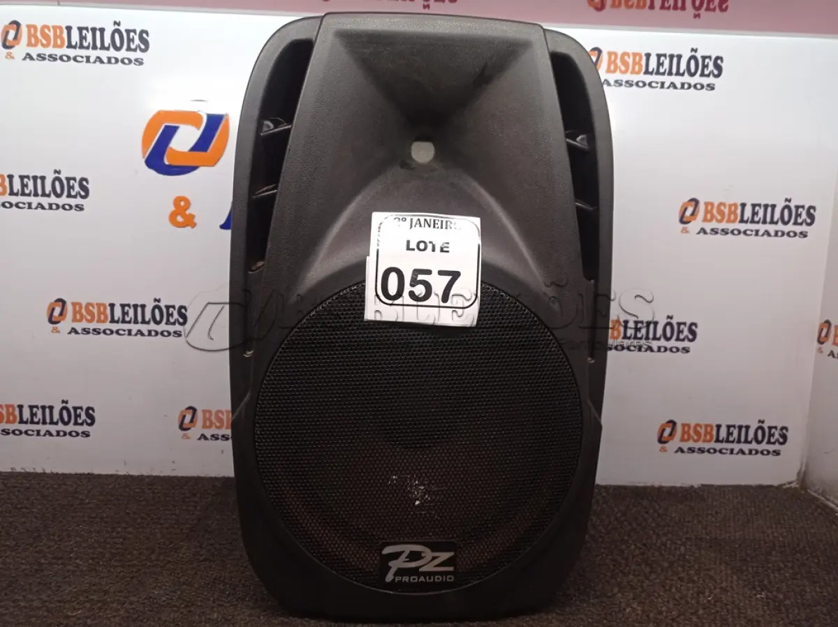 LOTE 057 - 01 CAIXA DE SOM PASSIVA MARCA PZ PRO ÁUDIO. (NO ESTADO) ATENÇÃO! FAZER A VISITAÇÃO ANTES DE ARREMATAR, NÃO SABEMOS SE FUNCIONA. LEILÃO NÃO TEM GARANTIA E NEM DEVOLUÇÃO, SUJEITO A POSSÍVEIS AVARIAS VISÍVEIS/OCULTAS E/OU AUSÊNCIA DE COMPONENTES.