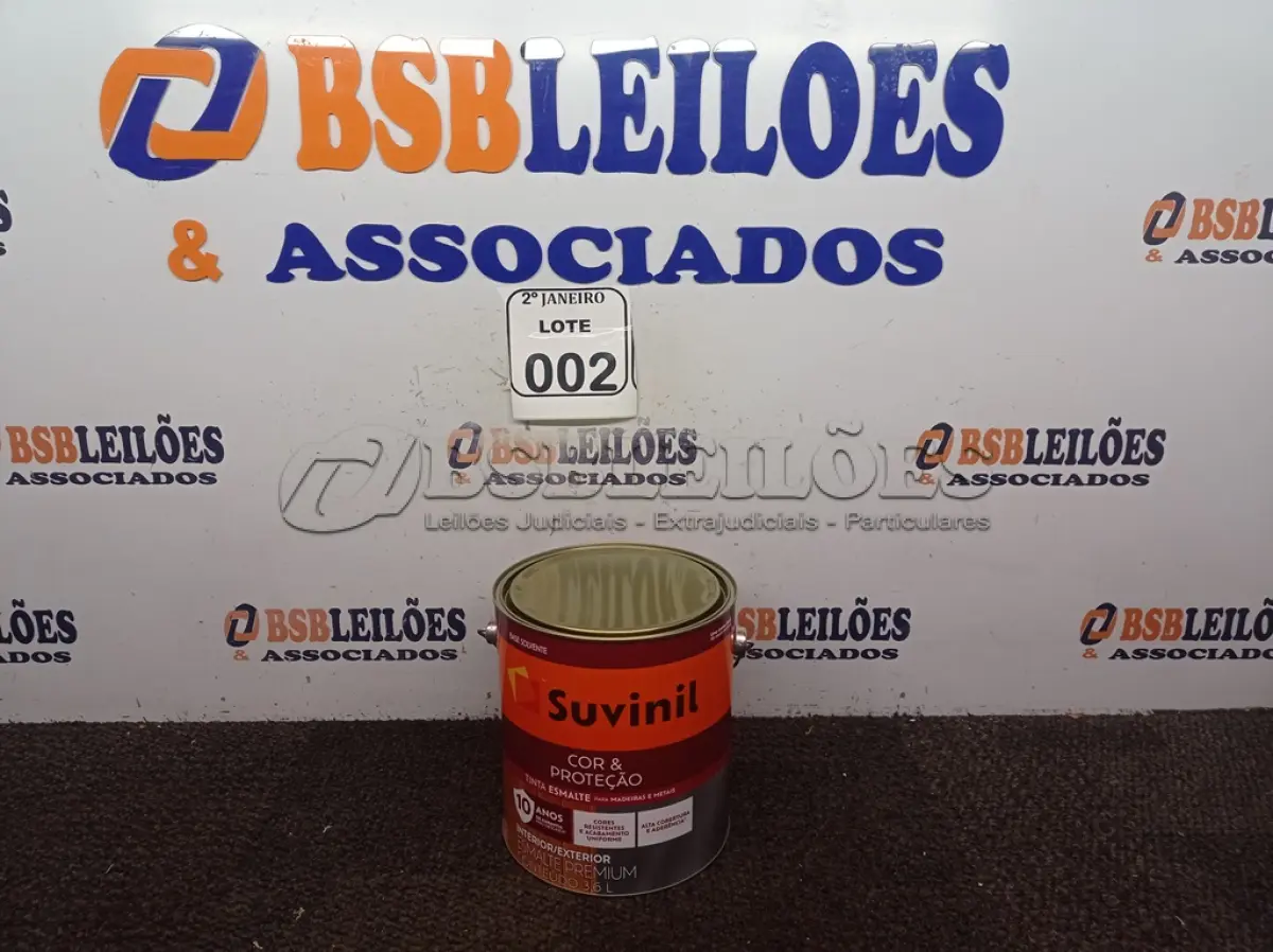 LOTE 002 - 01 LATA DE TINTA SUVINIL ESMALTE PREMIUM INTERIOR/EXTERIOR 3,6L NA COR MARROM. (NO ESTADO) ATENÇÃO! FAZER A VISITAÇÃO ANTES DE ARREMATAR, NÃO SABEMOS SE FUNCIONA. LEILÃO NÃO TEM GARANTIA E NEM DEVOLUÇÃO, SUJEITO A POSSÍVEIS AVARIAS VISÍVEIS/OCULTAS E/OU AUSÊNCIA DE COMPONENTES.