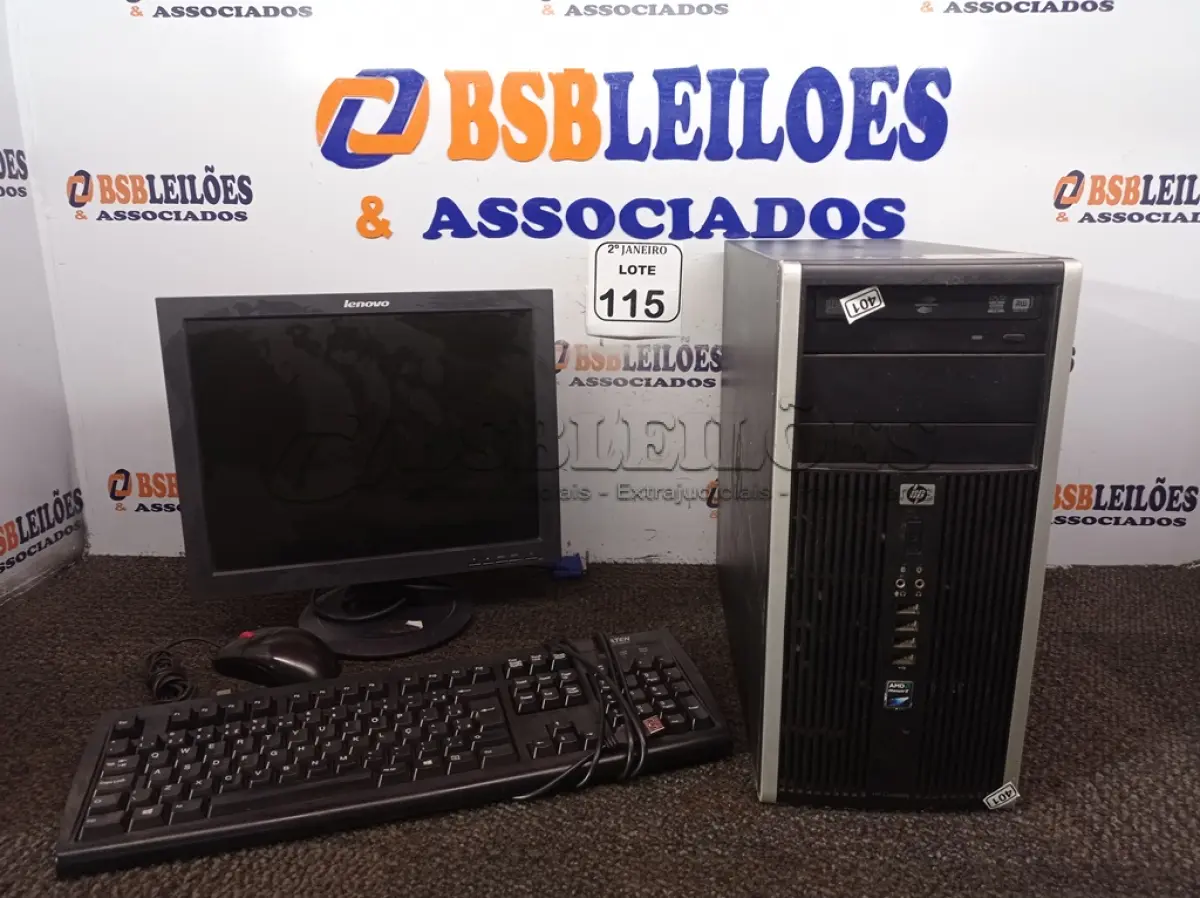 LOTE 115 - 01 CPU MARCA HP E 01 MONITOR MARCA LENOVO C/MOUSE. (NO ESTADO) ATENÇÃO! FAZER A VISITAÇÃO ANTES DE ARREMATAR, NÃO SABEMOS SE FUNCIONA. LEILÃO NÃO TEM GARANTIA E NEM DEVOLUÇÃO, SUJEITO A POSSÍVEIS AVARIAS VISÍVEIS/OCULTAS E/OU AUSÊNCIA DE COMPONENTES.