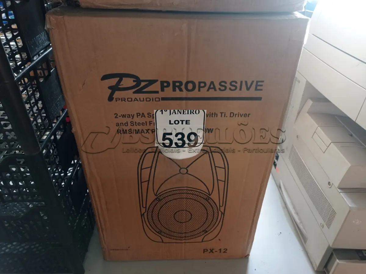 LOTE 539 - 01 CAIXA DE SOM MARCA PZ PRO ÁUDIO. (NO ESTADO) ATENÇÃO! FAZER A VISITAÇÃO ANTES DE ARREMATAR, NÃO SABEMOS SE FUNCIONA. LEILÃO NÃO TEM GARANTIA E NEM DEVOLUÇÃO, SUJEITO A POSSÍVEIS AVARIAS VISÍVEIS/OCULTAS E/OU AUSÊNCIA DE COMPONENTES.