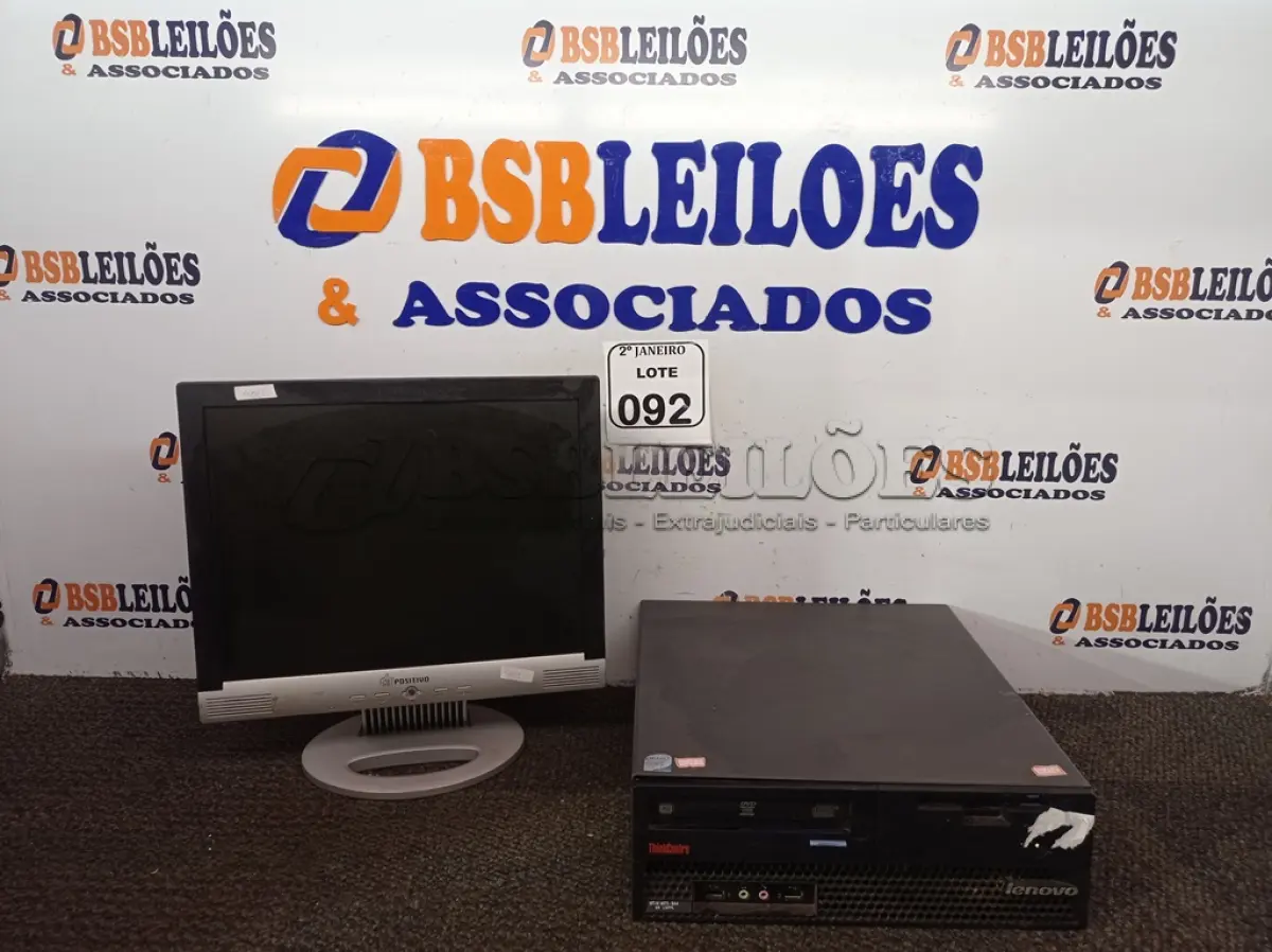 LOTE 092 - 01 CPU MARCA LENOVO E 01 MONITOR MARCA POSITIVO. (NO ESTADO) ATENÇÃO! FAZER A VISITAÇÃO ANTES DE ARREMATAR, NÃO SABEMOS SE FUNCIONA. LEILÃO NÃO TEM GARANTIA E NEM DEVOLUÇÃO, SUJEITO A POSSÍVEIS AVARIAS VISÍVEIS/OCULTAS E/OU AUSÊNCIA DE COMPONENTES.