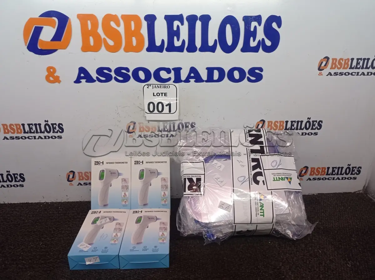 LOTE 001 - 10 MÁSCARAS DE PROTEÇÃO E 04 TERMÔMETROS INFRAVERMELHO. (NO ESTADO) ATENÇÃO! FAZER A VISITAÇÃO ANTES DE ARREMATAR, NÃO SABEMOS SE FUNCIONA. LEILÃO NÃO TEM GARANTIA E NEM DEVOLUÇÃO, SUJEITO A POSSÍVEIS AVARIAS VISÍVEIS/OCULTAS E/OU AUSÊNCIA DE COMPONENTES.