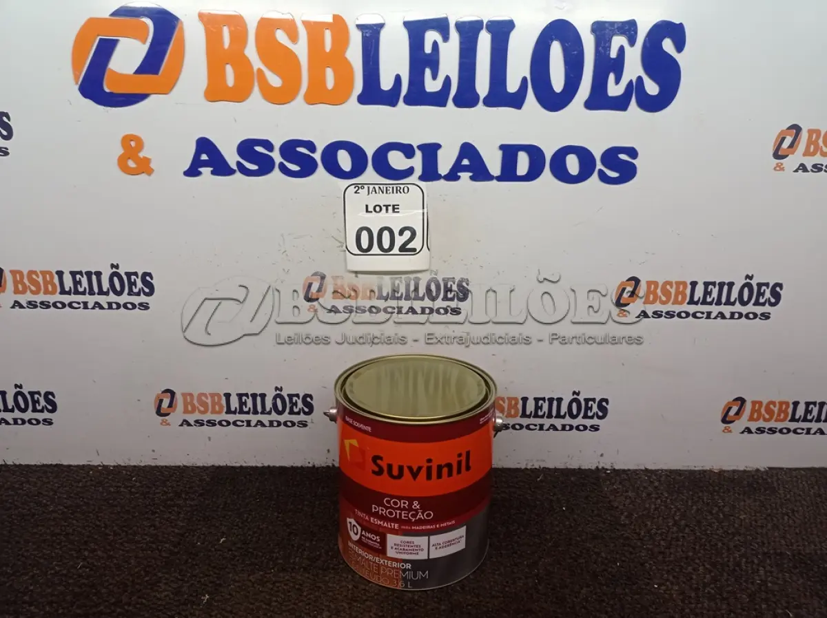 LOTE 002 - 01 LATA DE TINTA SUVINIL ESMALTE PREMIUM INTERIOR/EXTERIOR 3,6L NA COR MARROM. (NO ESTADO) ATENÇÃO! FAZER A VISITAÇÃO ANTES DE ARREMATAR, NÃO SABEMOS SE FUNCIONA. LEILÃO NÃO TEM GARANTIA E NEM DEVOLUÇÃO, SUJEITO A POSSÍVEIS AVARIAS VISÍVEIS/OCULTAS E/OU AUSÊNCIA DE COMPONENTES.