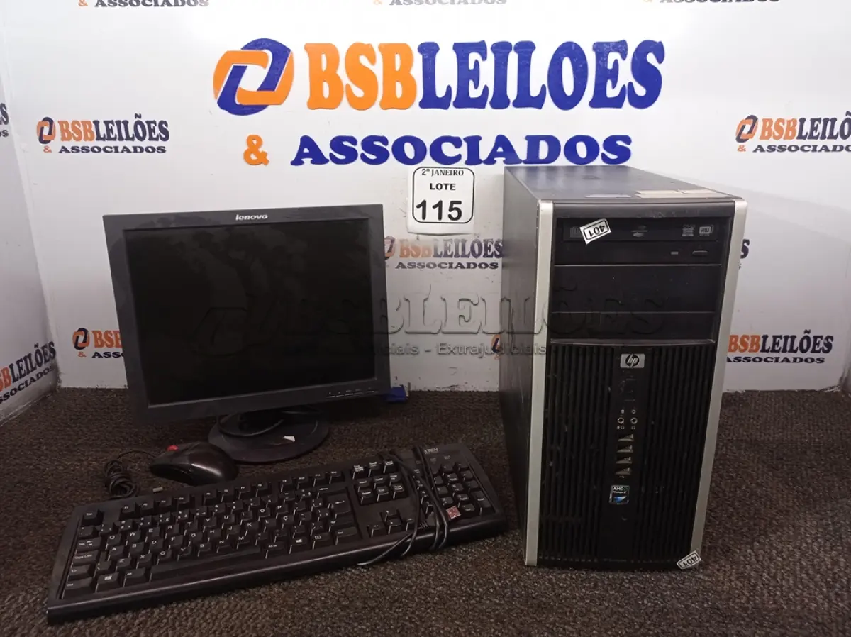 LOTE 115 - 01 CPU MARCA HP E 01 MONITOR MARCA LENOVO C/MOUSE. (NO ESTADO) ATENÇÃO! FAZER A VISITAÇÃO ANTES DE ARREMATAR, NÃO SABEMOS SE FUNCIONA. LEILÃO NÃO TEM GARANTIA E NEM DEVOLUÇÃO, SUJEITO A POSSÍVEIS AVARIAS VISÍVEIS/OCULTAS E/OU AUSÊNCIA DE COMPONENTES.