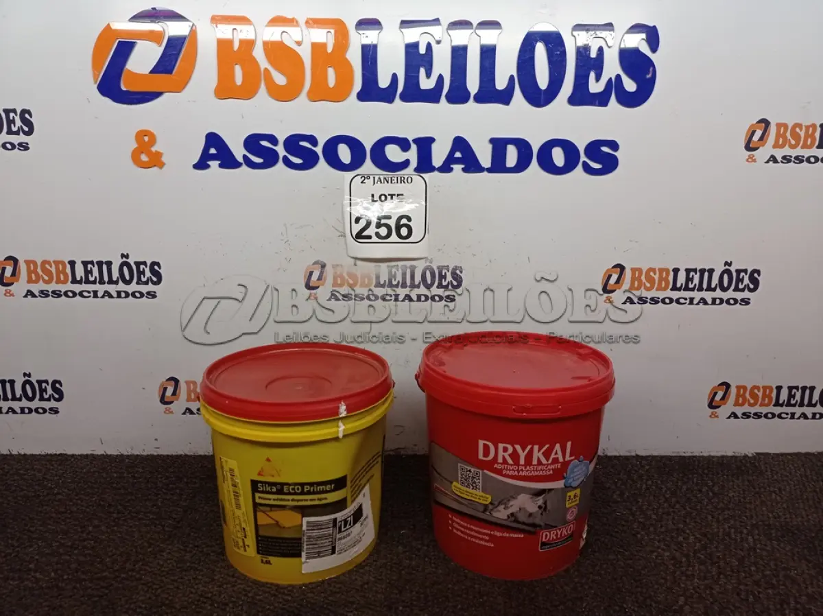 LOTE 256 - 01 SIKA ECO PRIMER ASFÁLTICO DISPERSO EM ÁGUA 3,6L E 01 ADITIVO PLASTIFICANTE P/ARGAMASSA MARCA DRYKAL 3,5L(NOVO). (NO ESTADO) ATENÇÃO! FAZER A VISITAÇÃO ANTES DE ARREMATAR, NÃO SABEMOS SE FUNCIONA. LEILÃO NÃO TEM GARANTIA E NEM DEVOLUÇÃO, SUJEITO A POSSÍVEIS AVARIAS VISÍVEIS/OCULTAS E/OU AUSÊNCIA DE COMPONENTES.