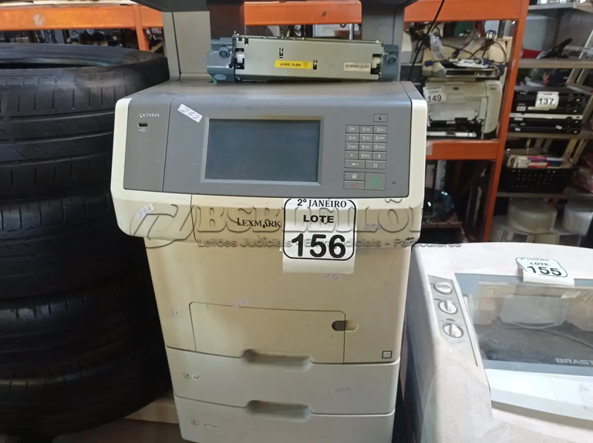 LOTE 156 - 01 IMPRESSORA LEXMARK  X748DE. (NO ESTADO) ATENÇÃO! FAZER A VISITAÇÃO ANTES DE ARREMATAR, NÃO SABEMOS SE FUNCIONA. LEILÃO NÃO TEM GARANTIA E NEM DEVOLUÇÃO, SUJEITO A POSSÍVEIS AVARIAS VISÍVEIS/OCULTAS E/OU AUSÊNCIA DE COMPONENTES.
