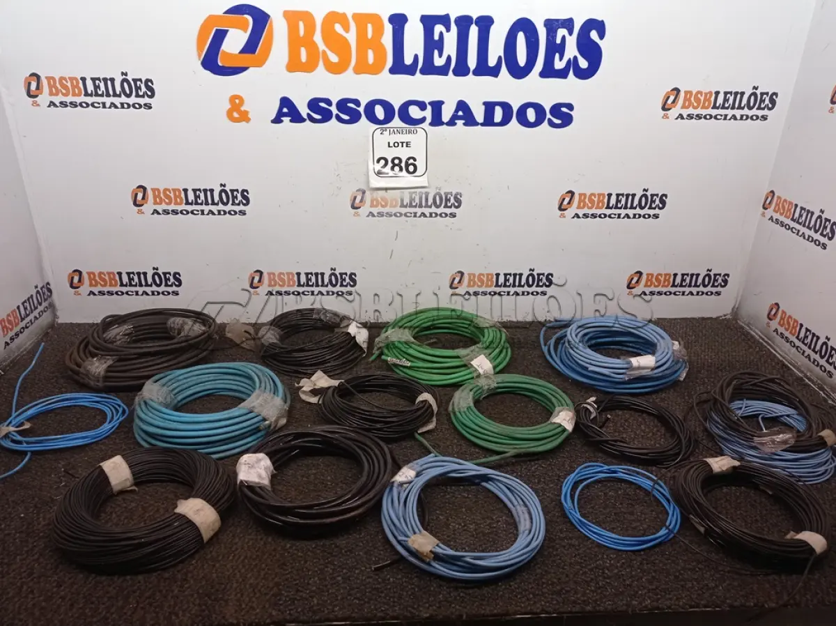 LOTE 286 - 01 LOTE COM CABOS ELÉTRICOS DIVERSOS. (NO ESTADO) ATENÇÃO! FAZER A VISITAÇÃO ANTES DE ARREMATAR, NÃO SABEMOS SE FUNCIONA. LEILÃO NÃO TEM GARANTIA E NEM DEVOLUÇÃO, SUJEITO A POSSÍVEIS AVARIAS VISÍVEIS/OCULTAS E/OU AUSÊNCIA DE COMPONENTES.