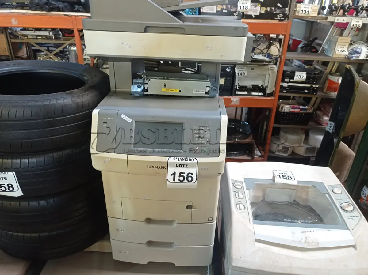 LOTE 156 - 01 IMPRESSORA LEXMARK  X748DE. (NO ESTADO) ATENÇÃO! FAZER A VISITAÇÃO ANTES DE ARREMATAR, NÃO SABEMOS SE FUNCIONA. LEILÃO NÃO TEM GARANTIA E NEM DEVOLUÇÃO, SUJEITO A POSSÍVEIS AVARIAS VISÍVEIS/OCULTAS E/OU AUSÊNCIA DE COMPONENTES.