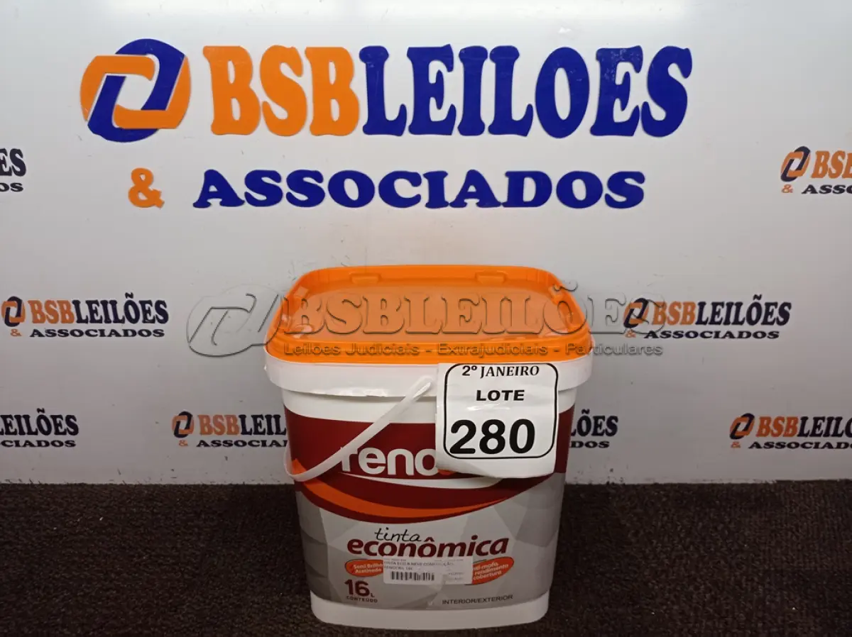 LOTE 280 - 01 BALDE DE TINTA RENOCRIL COR BRANCO NEVE 16L. (NO ESTADO) ATENÇÃO! FAZER A VISITAÇÃO ANTES DE ARREMATAR, NÃO SABEMOS SE FUNCIONA. LEILÃO NÃO TEM GARANTIA E NEM DEVOLUÇÃO, SUJEITO A POSSÍVEIS AVARIAS VISÍVEIS/OCULTAS E/OU AUSÊNCIA DE COMPONENTES.