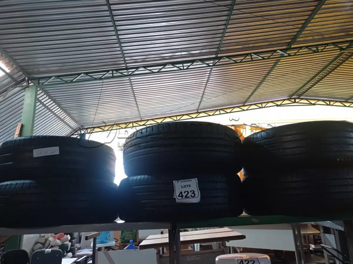 LOTE 423 - 06 PNEUS USADOS C/NUMERAÇÕES DIVERSAS. (NO ESTADO) ATENÇÃO! FAZER A VISITAÇÃO ANTES DE ARREMATAR, NÃO SABEMOS SE FUNCIONA. LEILÃO NÃO TEM GARANTIA E NEM DEVOLUÇÃO, SUJEITO A POSSÍVEIS AVARIAS VISÍVEIS/OCULTAS E/OU AUSÊNCIA DE COMPONENTES.