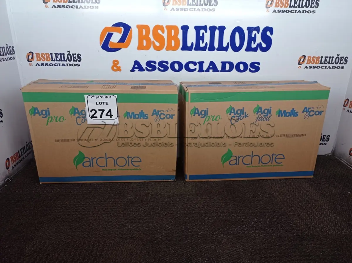 LOTE 274 - 02 CAIXAS COM 03 UNIDADES CADA DE 5 LITROS DE DESINFETANTE CLORADO (NO ESTADO) ATENÇÃO! FAZER A VISITAÇÃO ANTES DE ARREMATAR, NÃO SABEMOS SE FUNCIONA. LEILÃO NÃO TEM GARANTIA E NEM DEVOLUÇÃO, SUJEITO A POSSÍVEIS AVARIAS VISÍVEIS/OCULTAS E/OU AUSÊNCIA DE COMPONENTES.