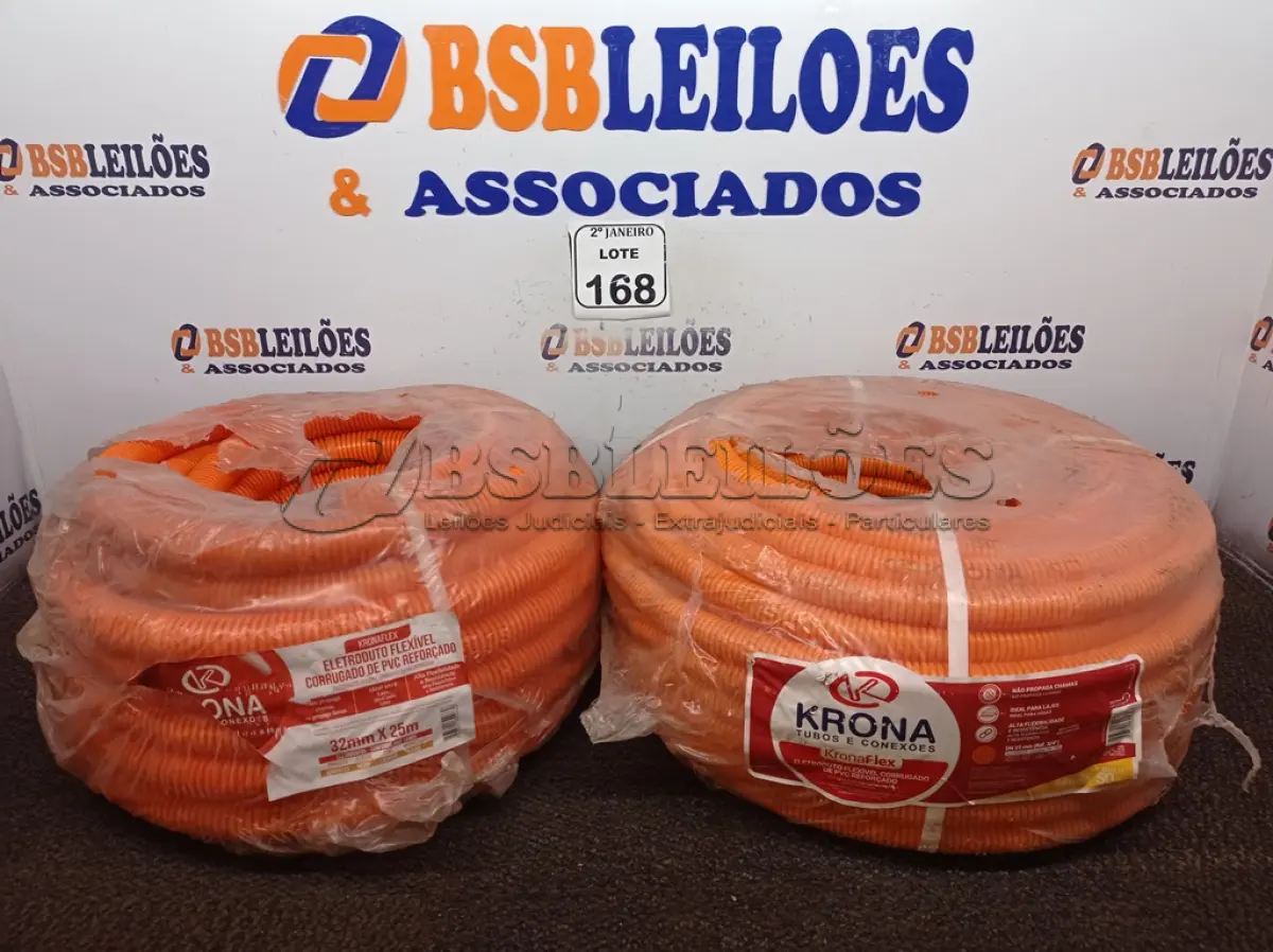 LOTE 168 - 02 ROLOS ELETRODUTOS CORRUGADOS 25MM(NOVO). (NO ESTADO) ATENÇÃO! FAZER A VISITAÇÃO ANTES DE ARREMATAR, NÃO SABEMOS SE FUNCIONA. LEILÃO NÃO TEM GARANTIA E NEM DEVOLUÇÃO, SUJEITO A POSSÍVEIS AVARIAS VISÍVEIS/OCULTAS E/OU AUSÊNCIA DE COMPONENTES.