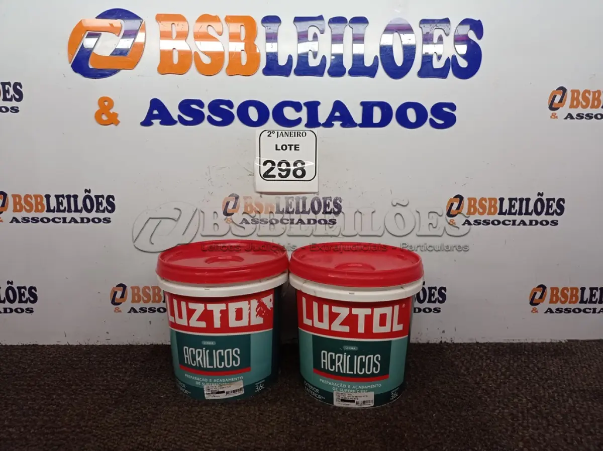 LOTE 298 - 01 SELADOR ACRÍLICO BRANCO FOSCO MARCA LUZTOL 3.6L E 01 FUNDO PREPARADOR DE PAREDE TRANSPARENTE MARCA LUZTOL 3.6L(NOVO). (NO ESTADO) ATENÇÃO! FAZER A VISITAÇÃO ANTES DE ARREMATAR, NÃO SABEMOS SE FUNCIONA. LEILÃO NÃO TEM GARANTIA E NEM DEVOLUÇÃO, SUJEITO A POSSÍVEIS AVARIAS VISÍVEIS/OCULTAS E/OU AUSÊNCIA DE COMPONENTES.