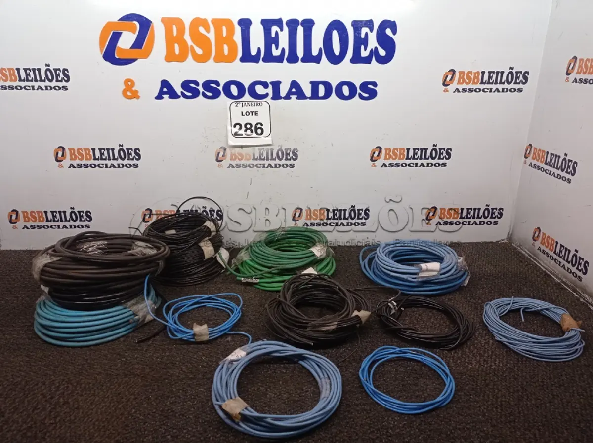 LOTE 286 - 01 LOTE COM CABOS ELÉTRICOS DIVERSOS. (NO ESTADO) ATENÇÃO! FAZER A VISITAÇÃO ANTES DE ARREMATAR, NÃO SABEMOS SE FUNCIONA. LEILÃO NÃO TEM GARANTIA E NEM DEVOLUÇÃO, SUJEITO A POSSÍVEIS AVARIAS VISÍVEIS/OCULTAS E/OU AUSÊNCIA DE COMPONENTES.
