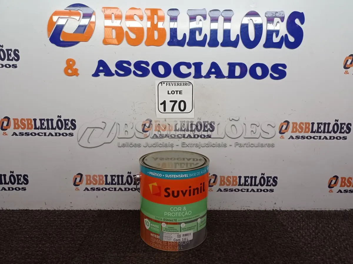 LOTE 170 - 01 LATA DE TINTA ESMALTE PARA MADEIRA E METAIS SUVINIL BRILHANTE PLATINA DE 3,6L. (NO ESTADO) ATENÇÃO! FAZER A VISITAÇÃO ANTES DE ARREMATAR, NÃO SABEMOS SE FUNCIONA. LEILÃO NÃO TEM GARANTIA E NEM DEVOLUÇÃO, SUJEITO A POSSÍVEIS AVARIAS VISÍVEIS/OCULTAS E/OU AUSÊNCIA DE COMPONENTES.