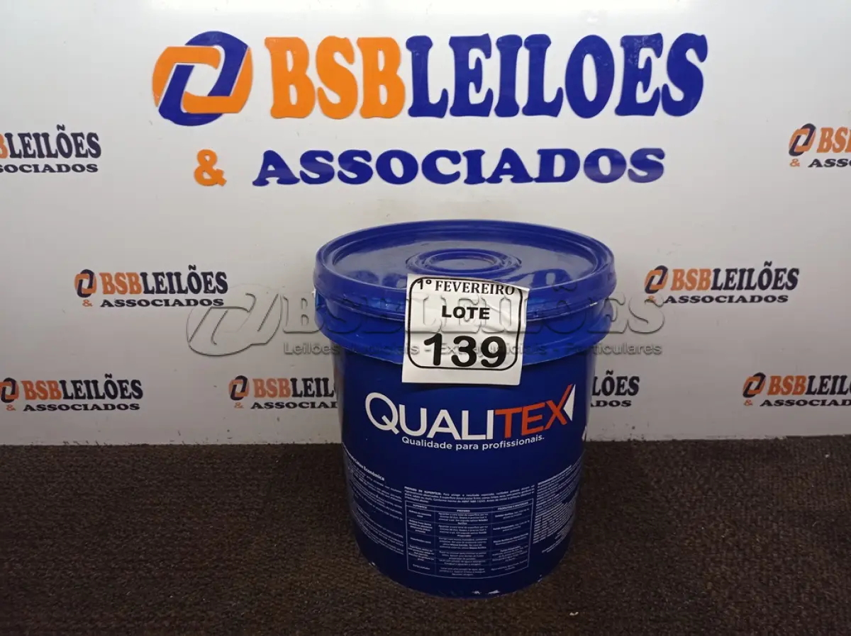 LOTE 139 - 01 GALÃO DE TINTA QUALITEX PÉROLA PARA INTERIOR DE 18L. (NOVO) (NO ESTADO) ATENÇÃO! FAZER A VISITAÇÃO ANTES DE ARREMATAR, NÃO SABEMOS SE FUNCIONA. LEILÃO NÃO TEM GARANTIA E NEM DEVOLUÇÃO, SUJEITO A POSSÍVEIS AVARIAS VISÍVEIS/OCULTAS E/OU AUSÊNCIA DE COMPONENTES.