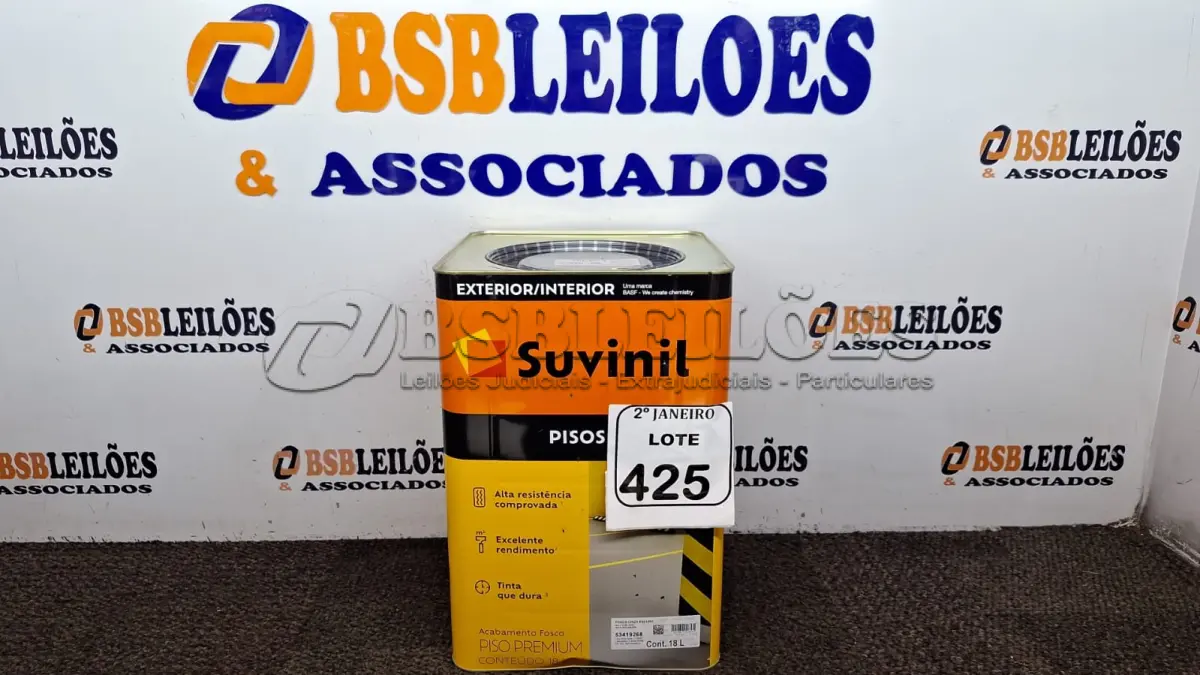 LOTE 425 - 01 LATA DE TINTA  SUVINIL P/ PISO 18 L  NA  COR FOSCO CINZA ESCURO.(NO ESTADO) ATENÇÃO! FAZER A VISITAÇÃO ANTES DE ARREMATAR, NÃO SABEMOS SE FUNCIONA. LEILÃO NÃO TEM GARANTIA E NEM DEVOLUÇÃO, SUJEITO A POSSÍVEIS AVARIAS VISÍVEIS/OCULTAS E/OU AUSÊNCIA DE COMPONENTES.
