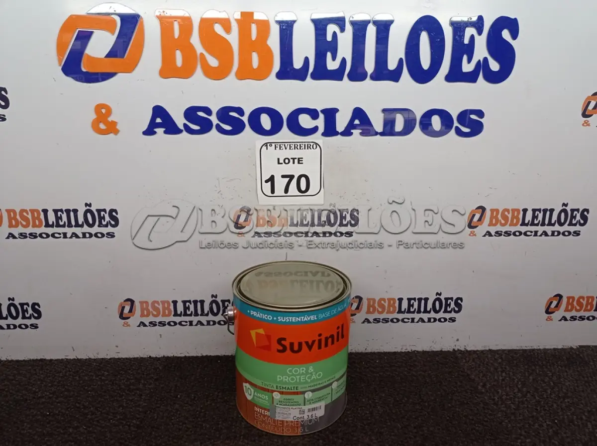 LOTE 170 - 01 LATA DE TINTA ESMALTE PARA MADEIRA E METAIS SUVINIL BRILHANTE PLATINA DE 3,6L. (NO ESTADO) ATENÇÃO! FAZER A VISITAÇÃO ANTES DE ARREMATAR, NÃO SABEMOS SE FUNCIONA. LEILÃO NÃO TEM GARANTIA E NEM DEVOLUÇÃO, SUJEITO A POSSÍVEIS AVARIAS VISÍVEIS/OCULTAS E/OU AUSÊNCIA DE COMPONENTES.