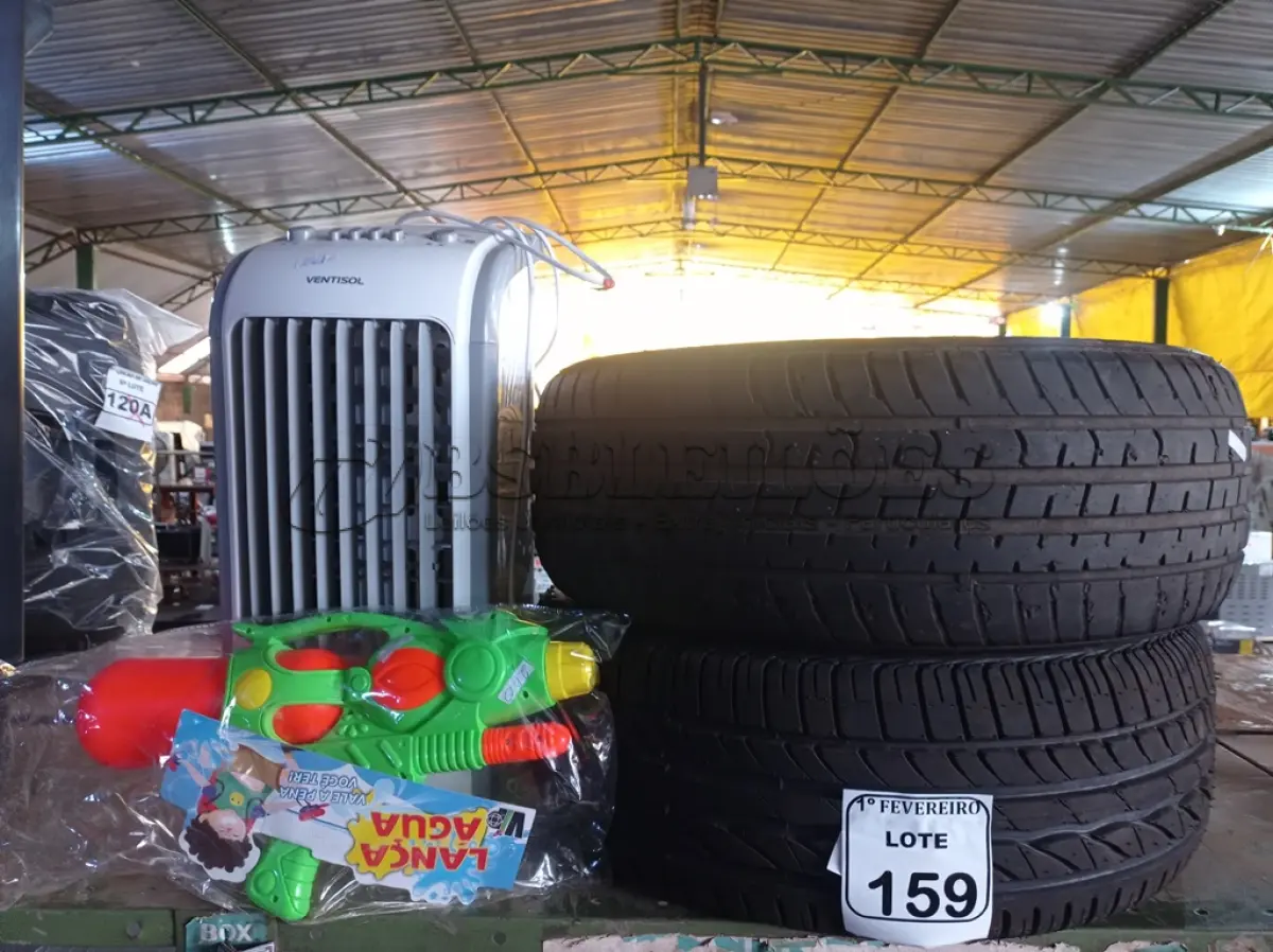 LOTE 159 - 02 PNEUS, SENDO 01 MEIA VIDA E 01 NOVO 205/55 ARO 16, 01 CLIMATIZADOR DE AMBIENTE E 01 PISTOLA INFANTIL. (NO ESTADO) ATENÇÃO! FAZER A VISITAÇÃO ANTES DE ARREMATAR, NÃO SABEMOS SE FUNCIONA. LEILÃO NÃO TEM GARANTIA E NEM DEVOLUÇÃO, SUJEITO A POSSÍVEIS AVARIAS VISÍVEIS/OCULTAS E/OU AUSÊNCIA DE COMPONENTES.