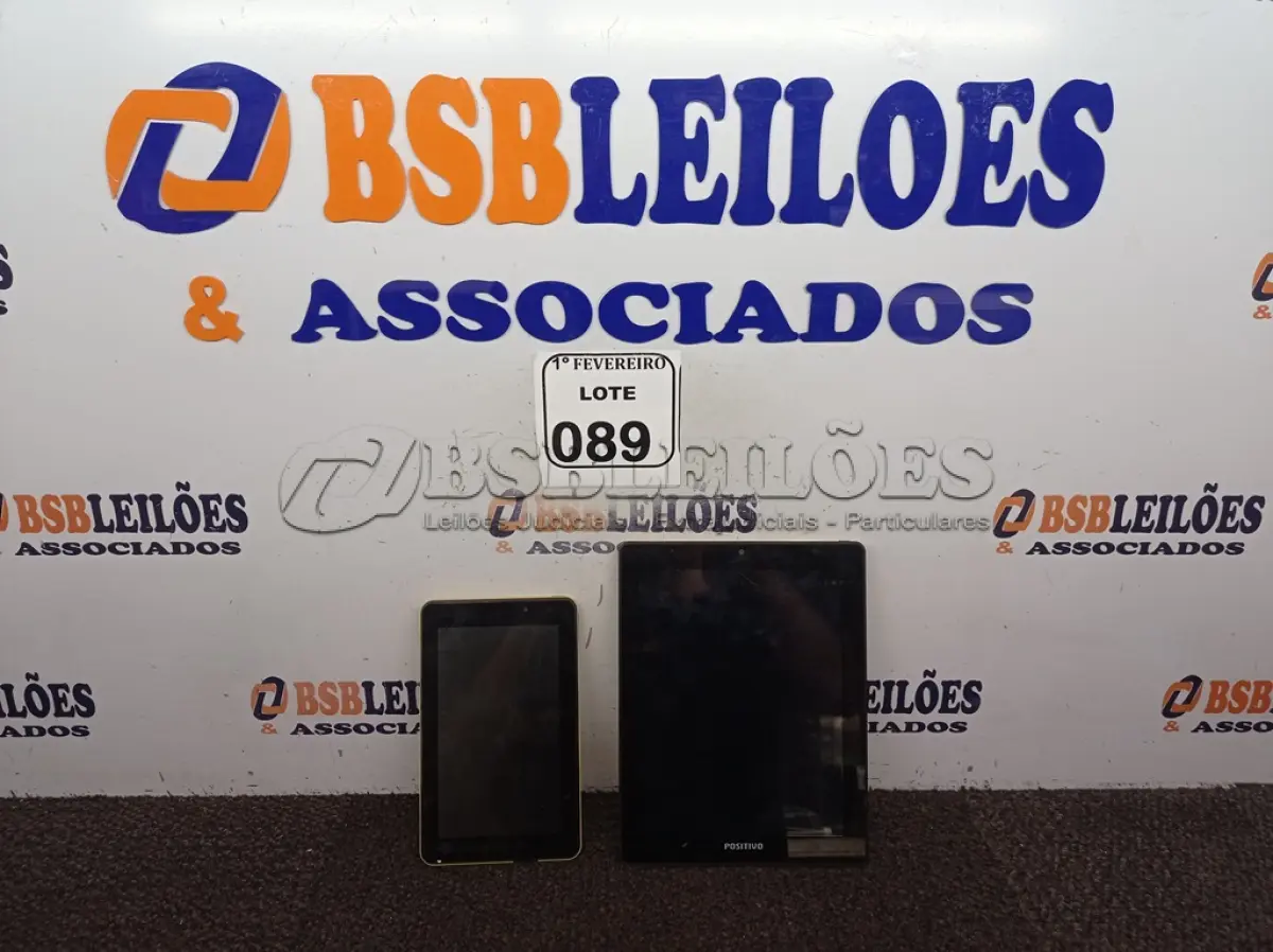 LOTE 089 - 02 TABLET’S COM AVARIAS. (NO ESTADO) ATENÇÃO! FAZER A VISITAÇÃO ANTES DE ARREMATAR, NÃO SABEMOS SE FUNCIONA. LEILÃO NÃO TEM GARANTIA E NEM DEVOLUÇÃO, SUJEITO A POSSÍVEIS AVARIAS VISÍVEIS/OCULTAS E/OU AUSÊNCIA DE COMPONENTES.