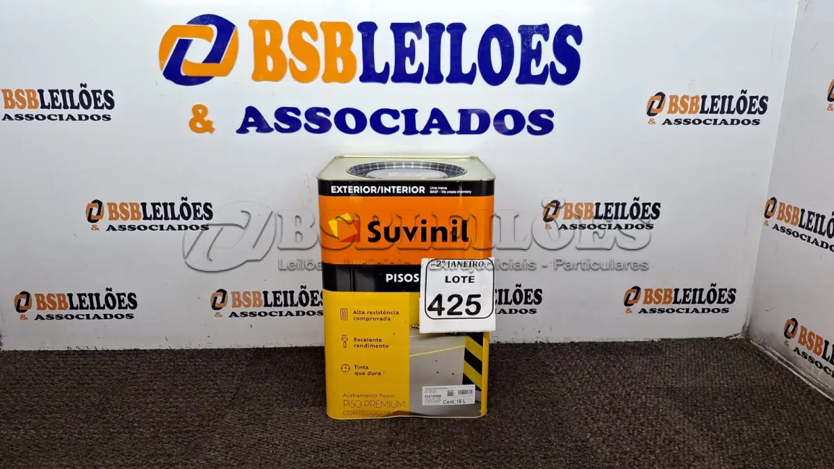 LOTE 425 - 01 LATA DE TINTA  SUVINIL P/ PISO 18 L  NA  COR FOSCO CINZA ESCURO.(NO ESTADO) ATENÇÃO! FAZER A VISITAÇÃO ANTES DE ARREMATAR, NÃO SABEMOS SE FUNCIONA. LEILÃO NÃO TEM GARANTIA E NEM DEVOLUÇÃO, SUJEITO A POSSÍVEIS AVARIAS VISÍVEIS/OCULTAS E/OU AUSÊNCIA DE COMPONENTES.