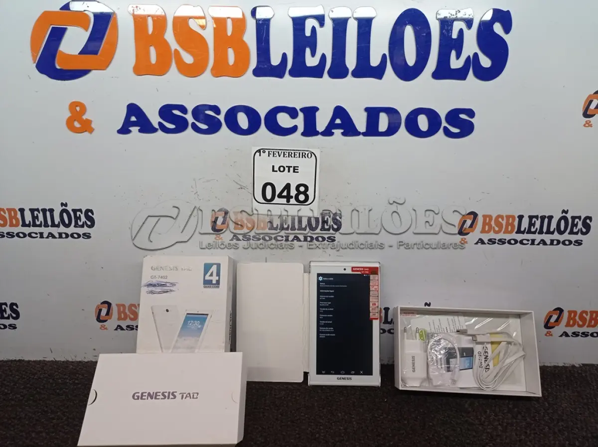 LOTE 048 - 01 TABLET MARCA GENESIS GT-7402 COM CARREGADOR. (NO ESTADO) ATENÇÃO! FAZER A VISITAÇÃO ANTES DE ARREMATAR, NÃO SABEMOS SE FUNCIONA. LEILÃO NÃO TEM GARANTIA E NEM DEVOLUÇÃO, SUJEITO A POSSÍVEIS AVARIAS VISÍVEIS/OCULTAS E/OU AUSÊNCIA DE COMPONENTES.