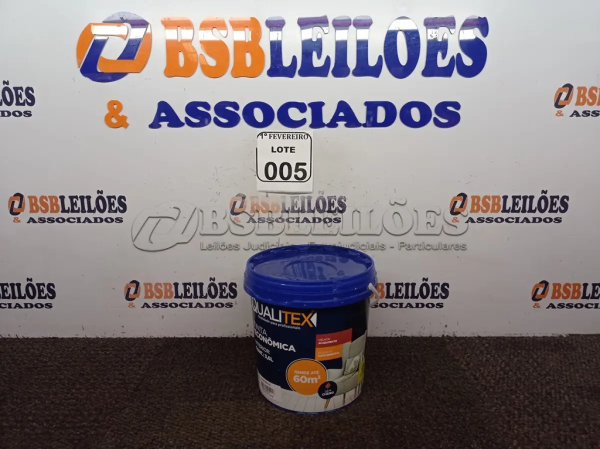 LOTE 005 - 01 GALÃO DE TINTA PARA INTERIOR 3,6L COR AREIA MARCA QUALITEX. (NOVO) (NO ESTADO) ATENÇÃO! FAZER A VISITAÇÃO ANTES DE ARREMATAR, NÃO SABEMOS SE FUNCIONA. LEILÃO NÃO TEM GARANTIA E NEM DEVOLUÇÃO, SUJEITO A POSSÍVEIS AVARIAS VISÍVEIS/OCULTAS E/OU AUSÊNCIA DE COMPONENTES.