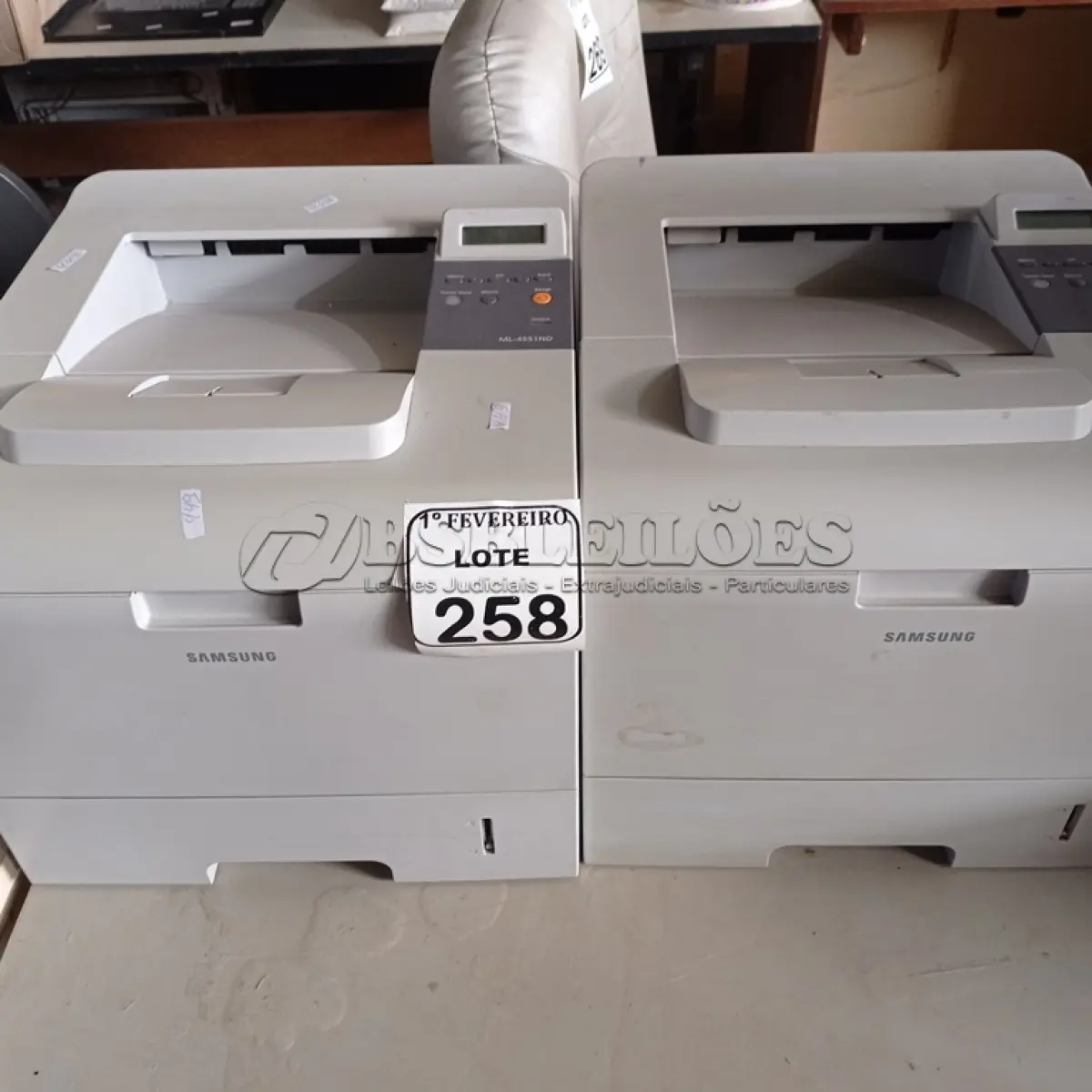 LOTE 258 - 02 IMPRESSORAS SAMSUNG ML 4551ND. 0(NO ESTADO) ATENÇÃO! FAZER A VISITAÇÃO ANTES DE ARREMATAR, NÃO SABEMOS SE FUNCIONA. LEILÃO NÃO TEM GARANTIA E NEM DEVOLUÇÃO, SUJEITO A POSSÍVEIS AVARIAS VISÍVEIS/OCULTAS E/OU AUSÊNCIA DE COMPONENTES.